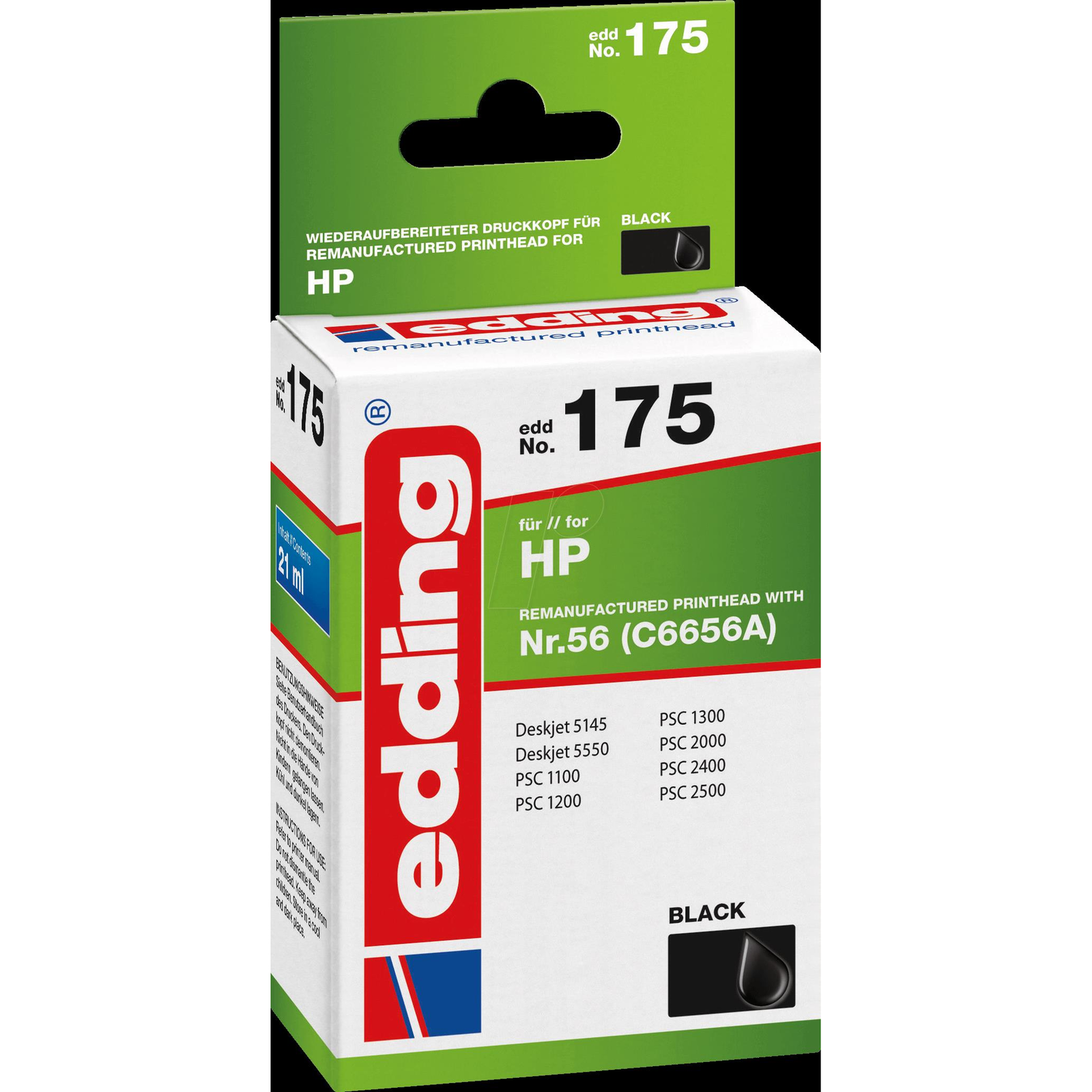 edding EDD-175 Black Printer Cartridge Compatible with HP 56 (C6656AE)