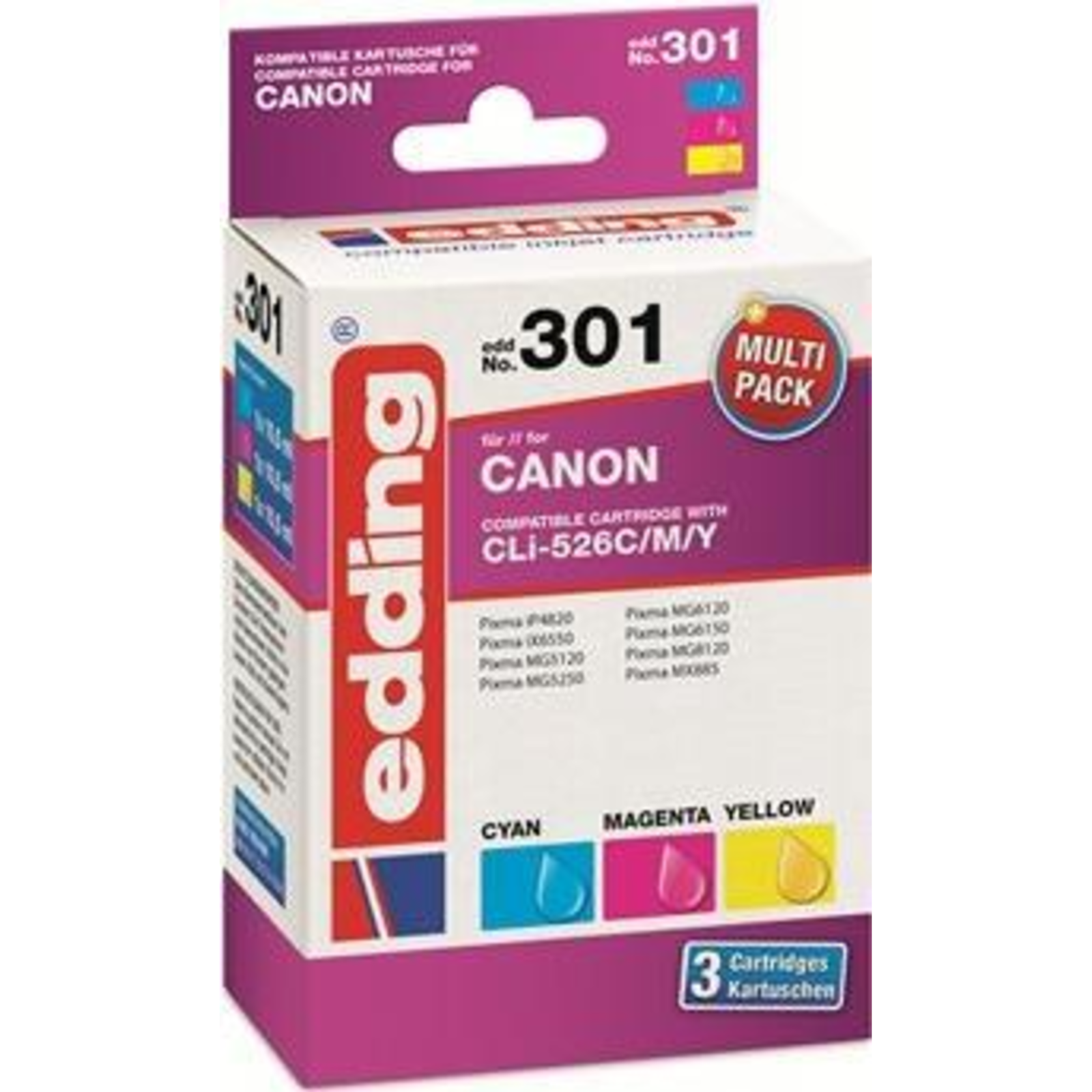edding Printer Cartridges EDD-301 cyan magenta Yellow Compatible with Canon CLI-526 C/M/Y Set of 3