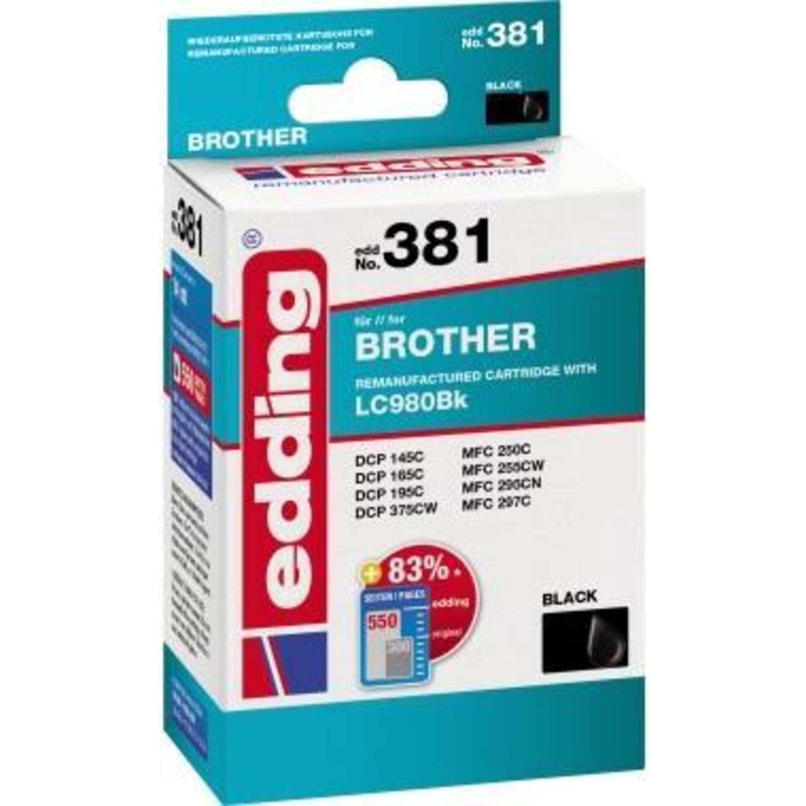 EDDING Printer Cartridge EDD-381 14 Ml for Bredher LC980 Black REMAN