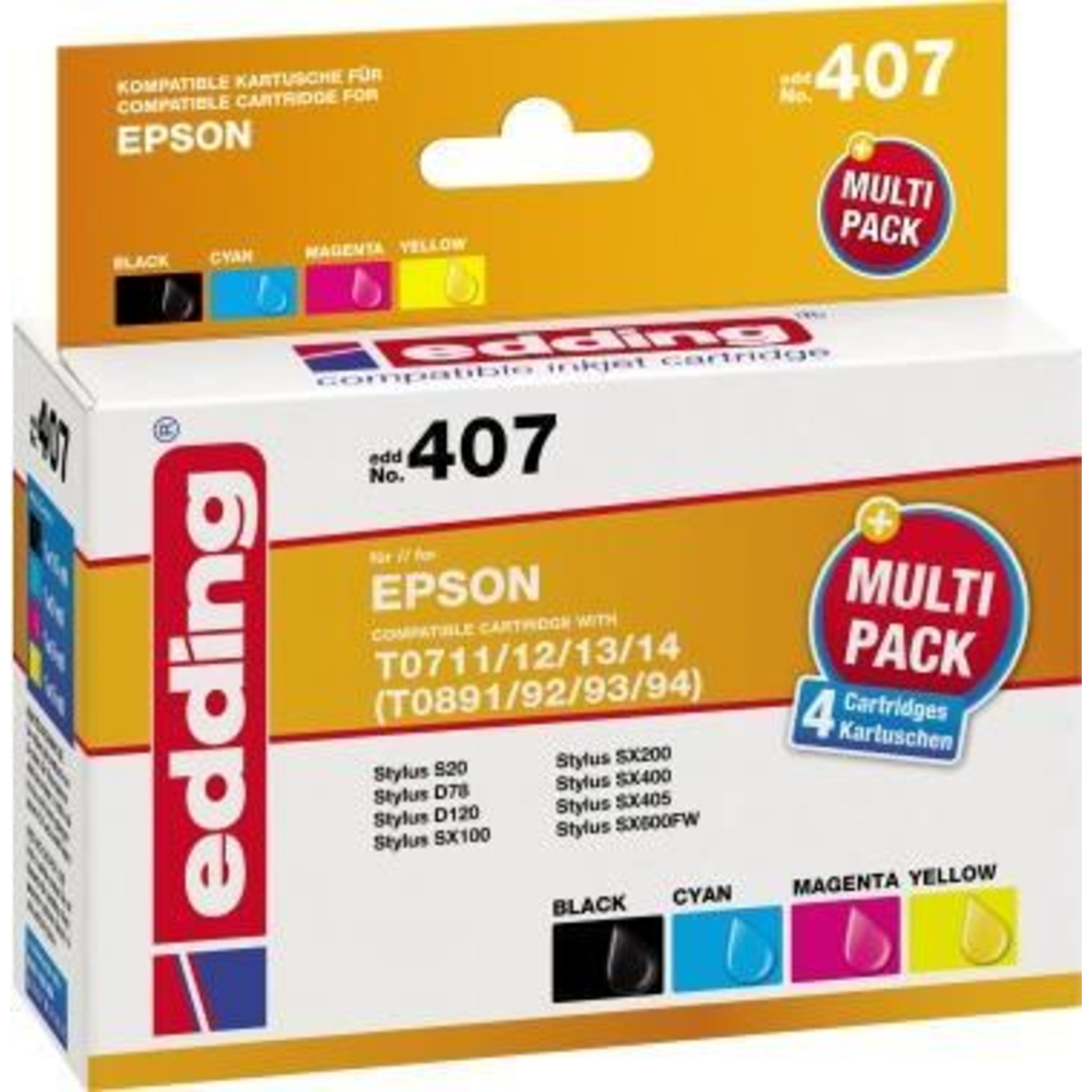 edding Printer Cartridges EDD-407 Black cyan magenta Yellow Compatible with EPSON T0715 Set of 4