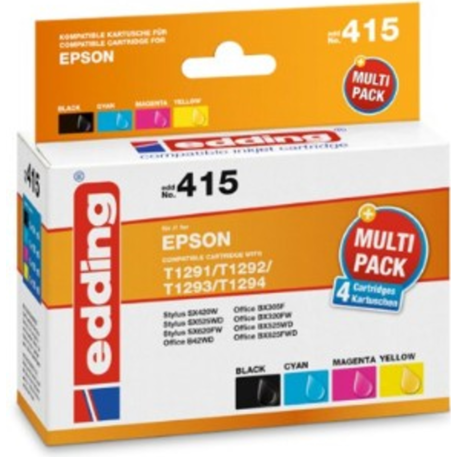 edding Printer Cartridges EDD-415 Black cyan magenta Yellow Compatible with EPSON T1295L Set of 4