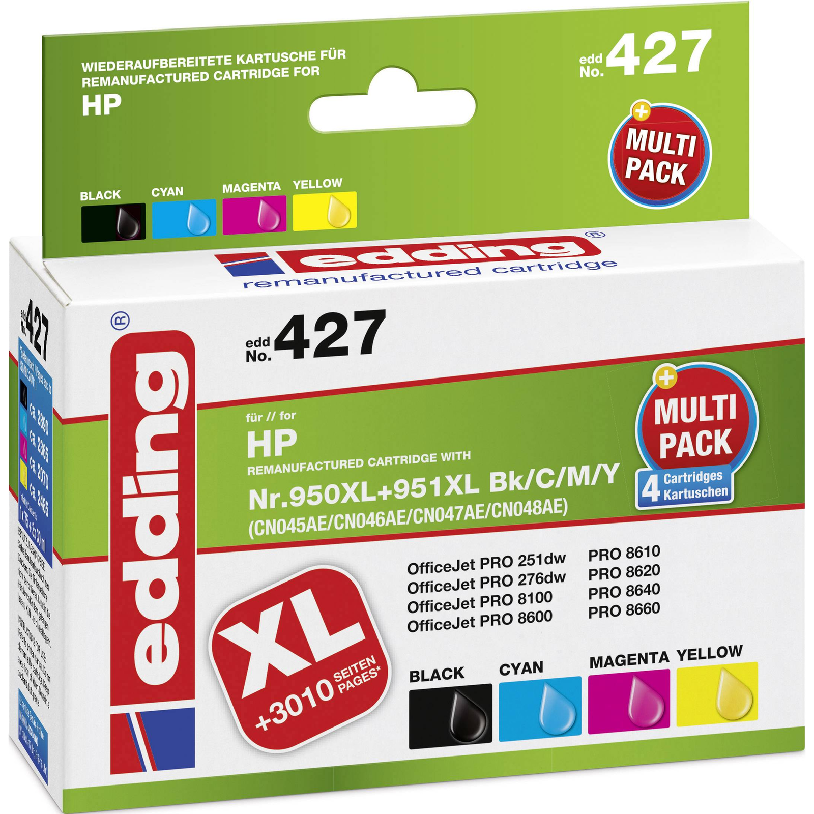 edding Printer Cartridges EDD-427 Black cyan magenta Yellow CompatibleHP 950XL + 951XL C2P43AE Set