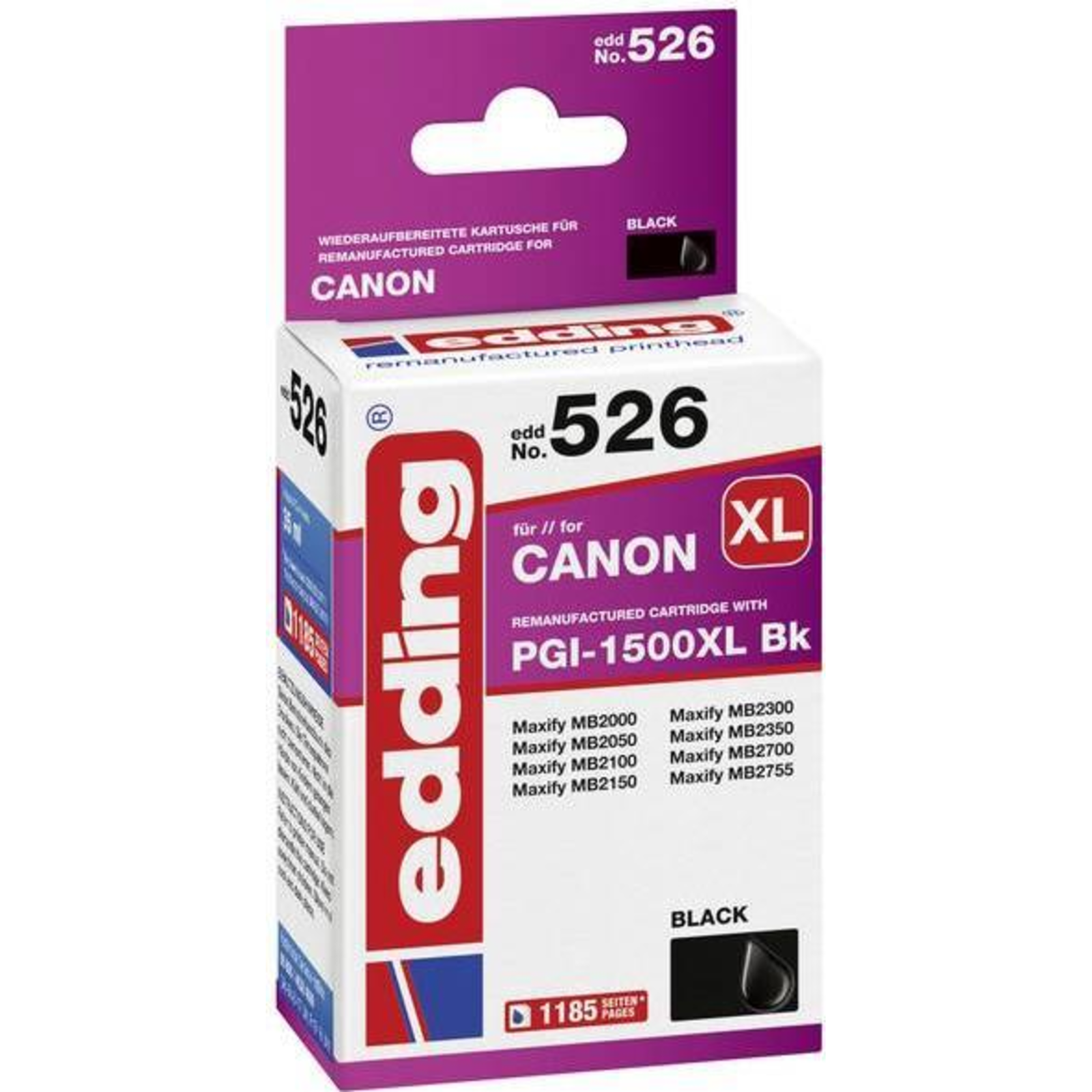 edding Printer Cartridge EDD-526 Black Compatible with Canon PGI-1500 XL BK