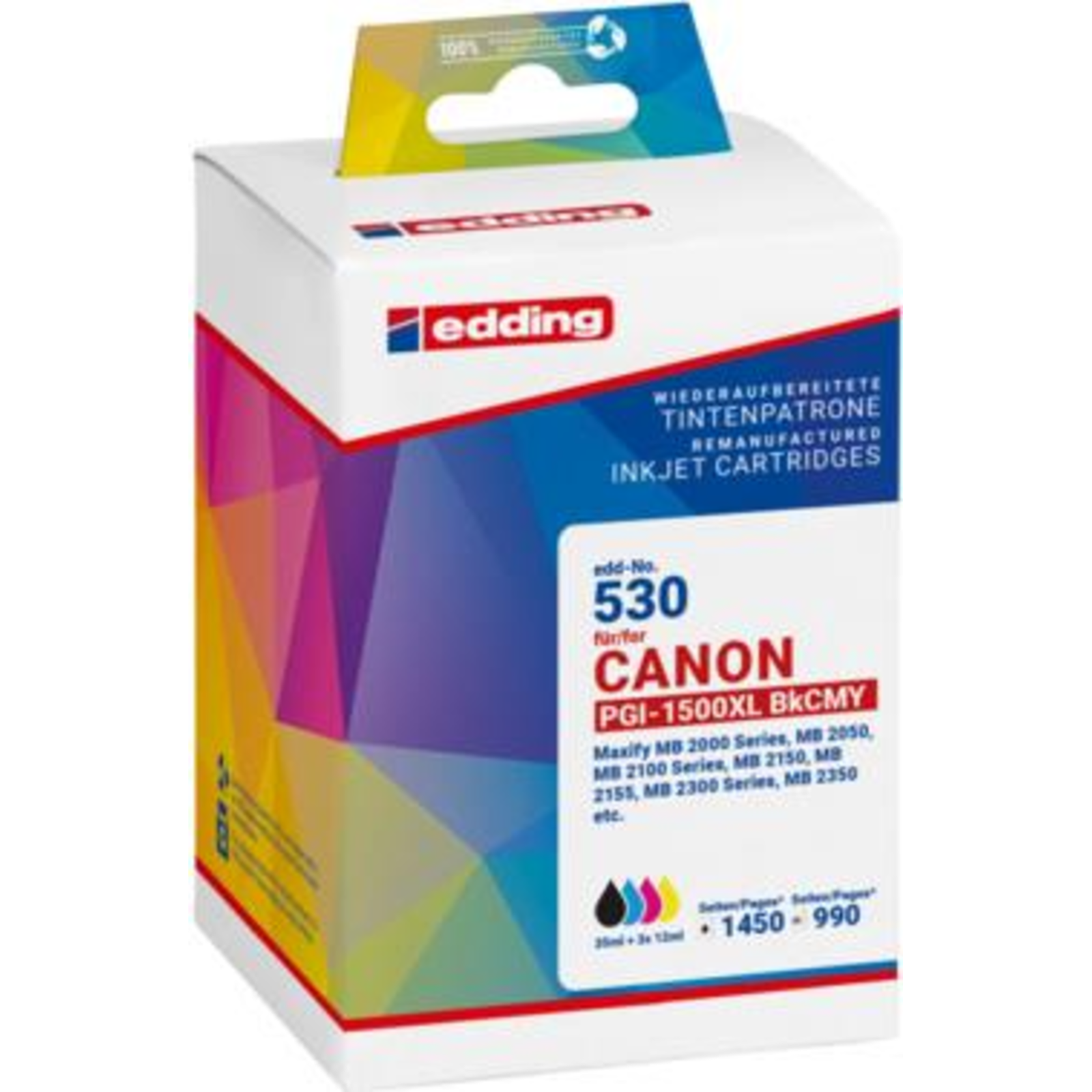 Edding Ink Cartridge Replaces PGI-1500XL Multipack BK-c-m-y Compatible Black cyan Compatibe