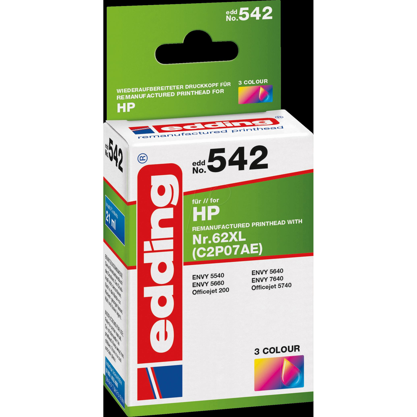 edding Printer Cartridge EDD-542 Color Compatible with HP 62XL C2P07AE