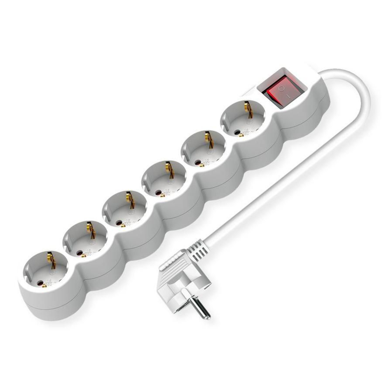 VALUE Power Strip Long/round+switch White 6x CEE 7/7 1.5m Power Strip