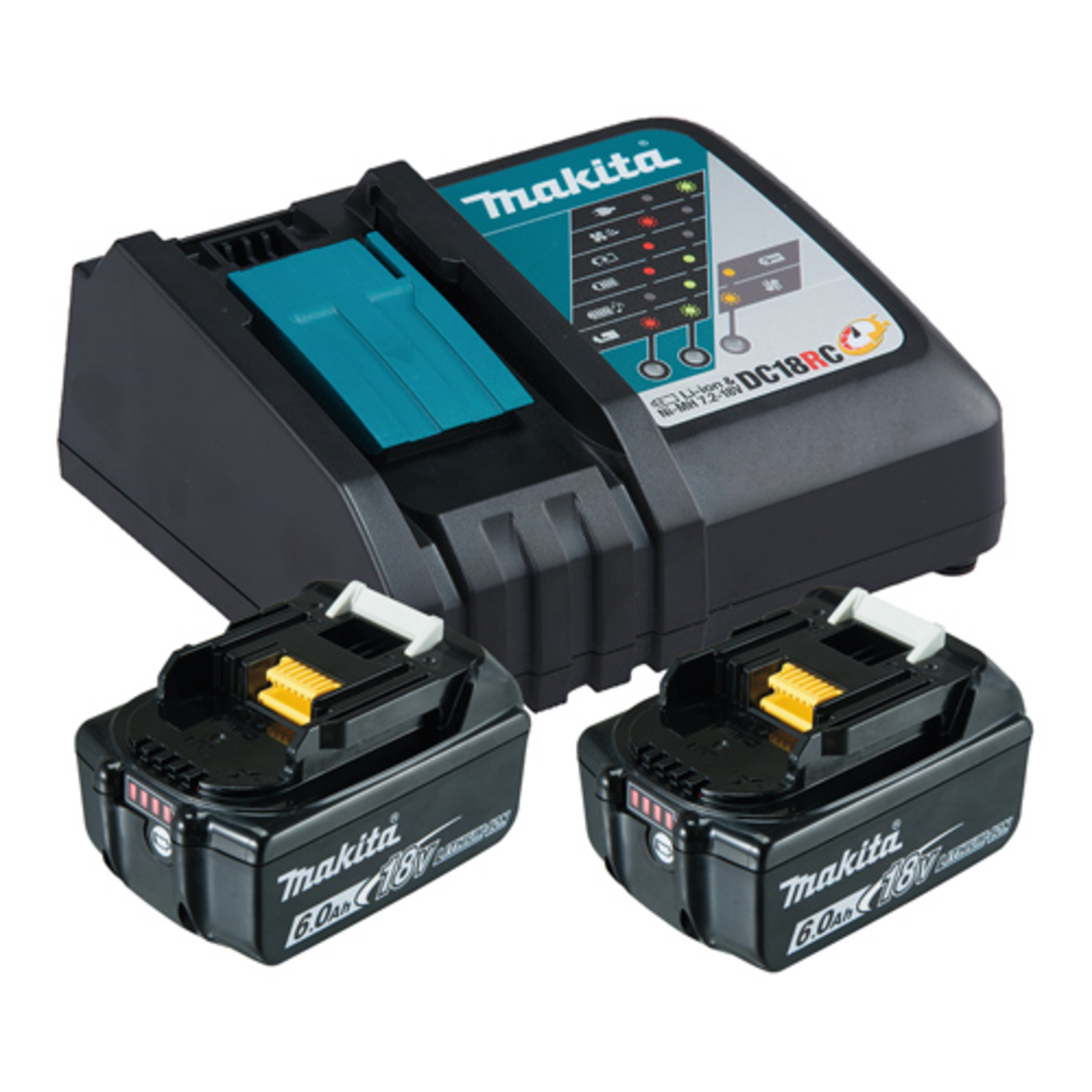 Makita Power Source Kit 18V 6Ah Black 2x Battery BL1860B 1x ChargerDC18RC