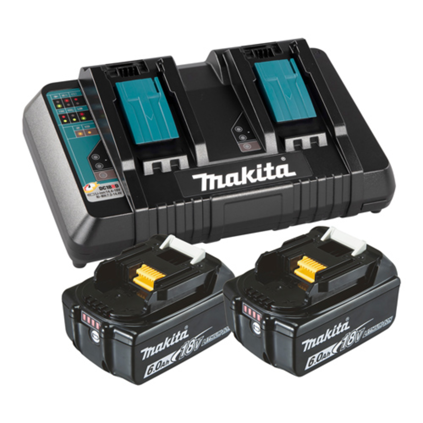 Makita Power Source Kit 18V 6Ah Black 2x Battery BL1860B 1x Charger DC18RD