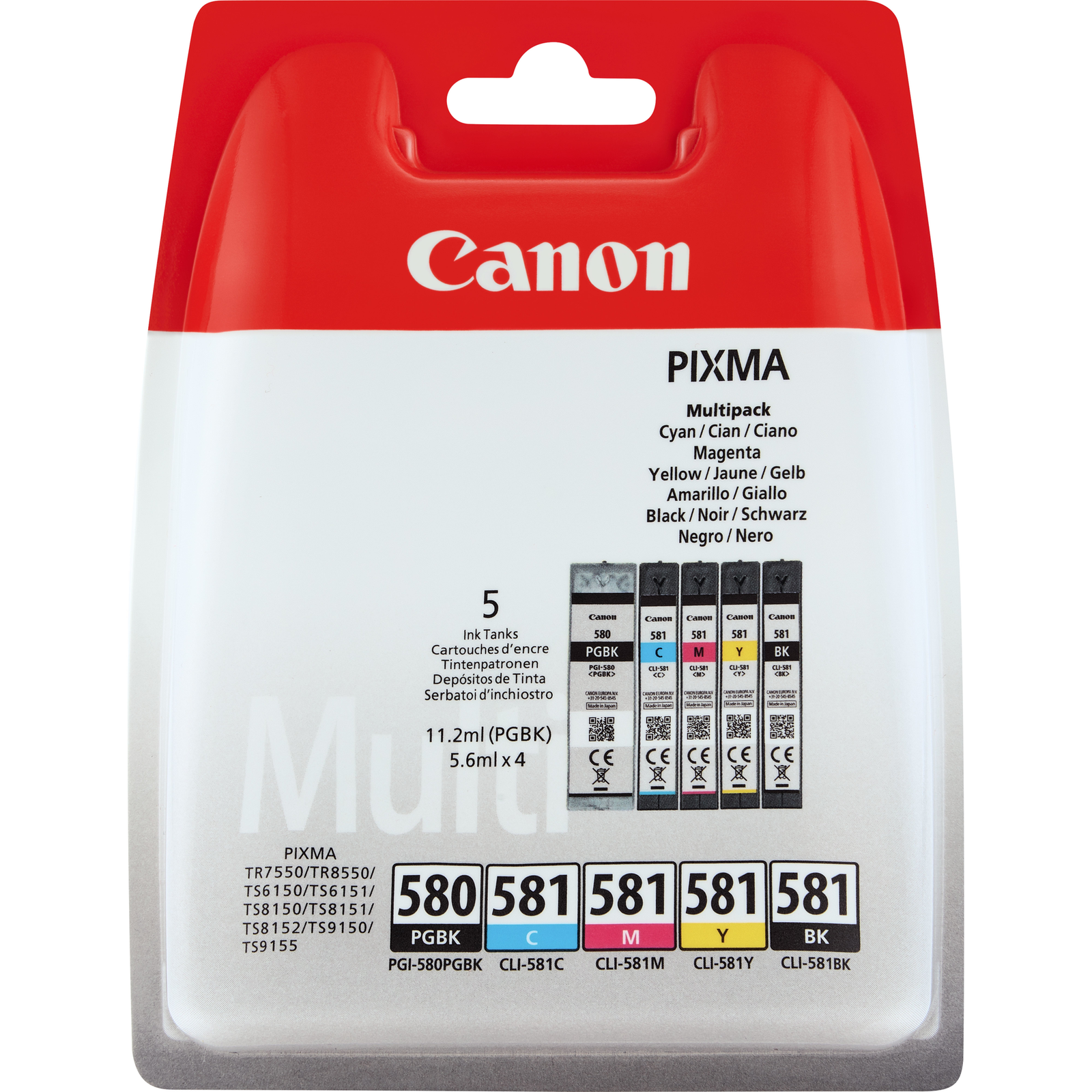 Canon PGI-580 PGBK CLI-581cmYBK Multipack Black Yellow cyan magenta Ink Container 2078C005