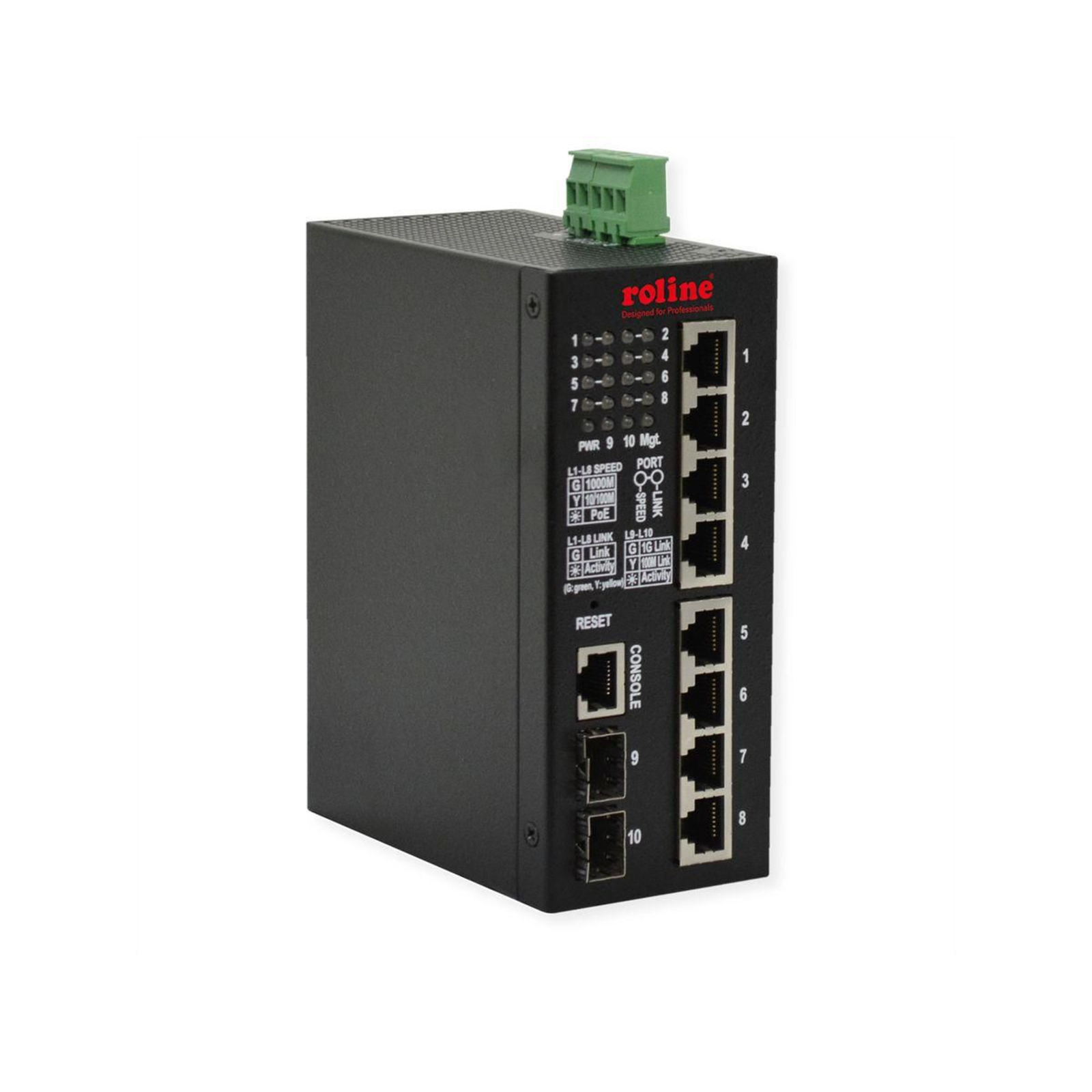 ROLINE Industrial Gigabit Ethernet Switch 8x+ 2x Dual-speed SFP Managed 240W Switch 1 Gbps