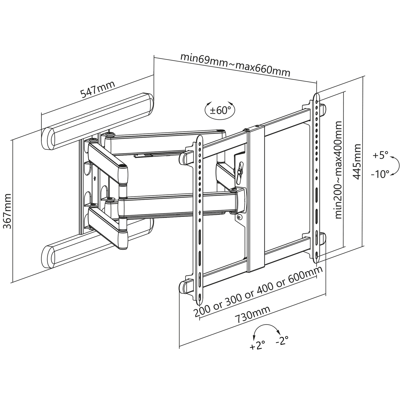 InLine Premium Mounting Kit Wall Mounting Free Tilt TV Aluminium White Screen Size 94203cm 3780inch