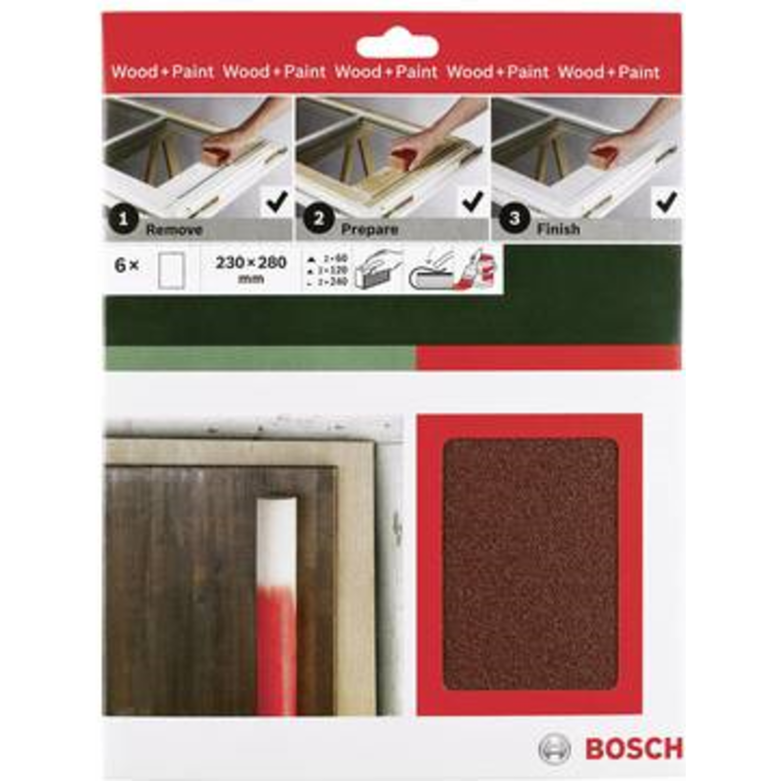 Bosch Universal Remove Prepare Finish Hand Sandpaper Set Grit 60 120 240 L X W 230mm X 280mm 1 Set
