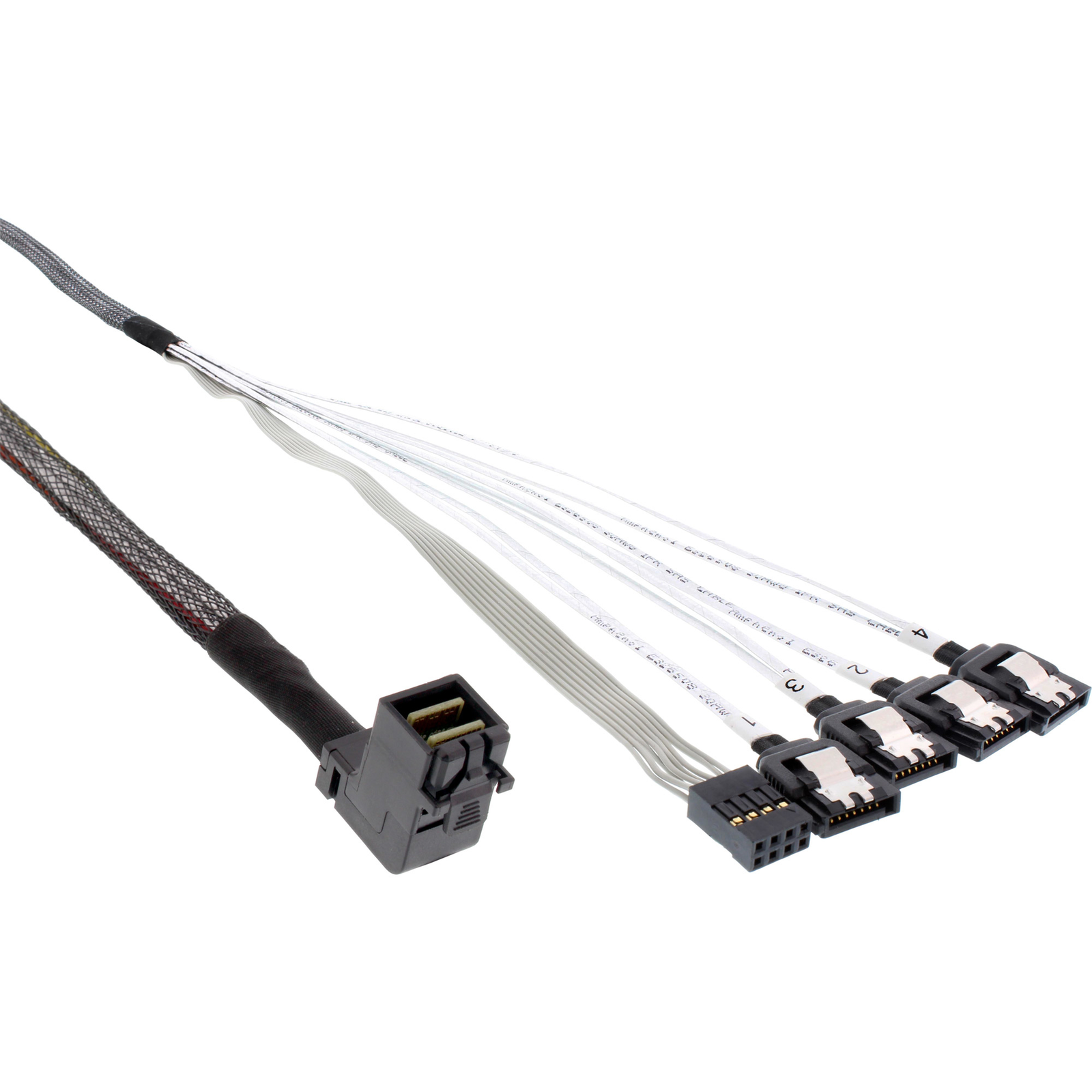 InLine Mini SAS HD Cable SFF-8643 Angled to 4x SATA + Sideband 0.5m