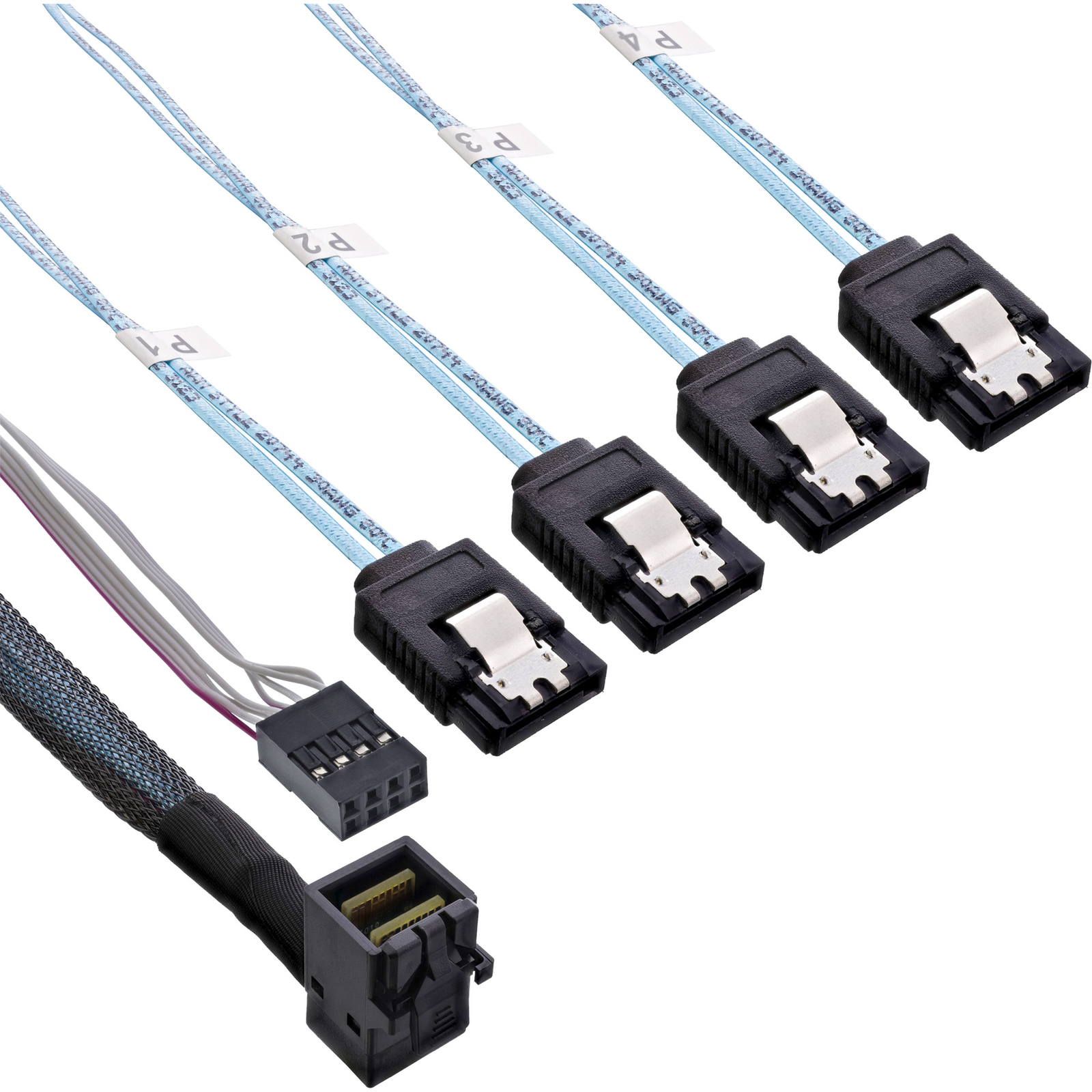 InLine Mini SAS HD Cable SFF-8643 Angled to 4x SATA + Sideband 1m
