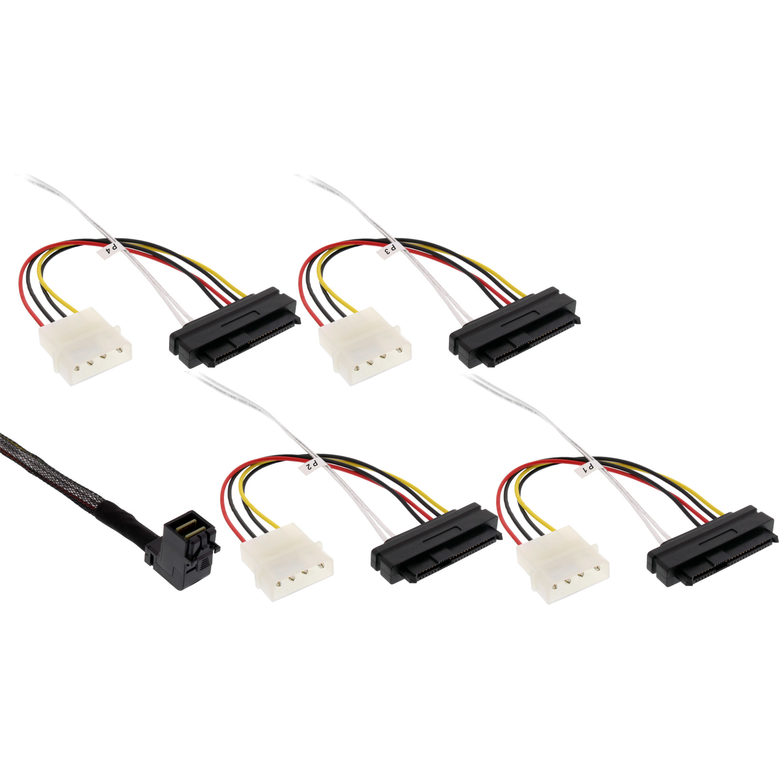 InLine Mini SAS HD Cable SFF-8643 Angled to 4x SFF-8482 + Power 0.5m