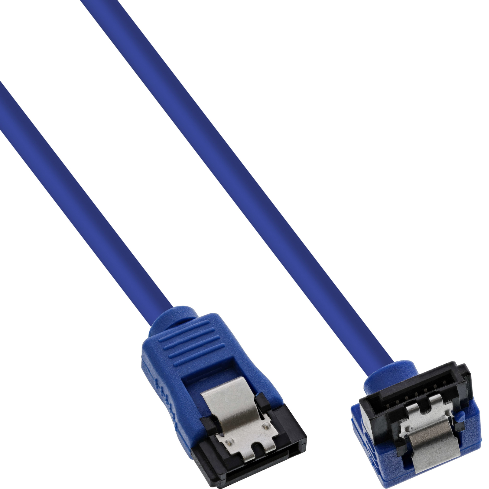 InLine SATA 6Gb-s Connection Cable Round Angled Blue with Lug 0.15m