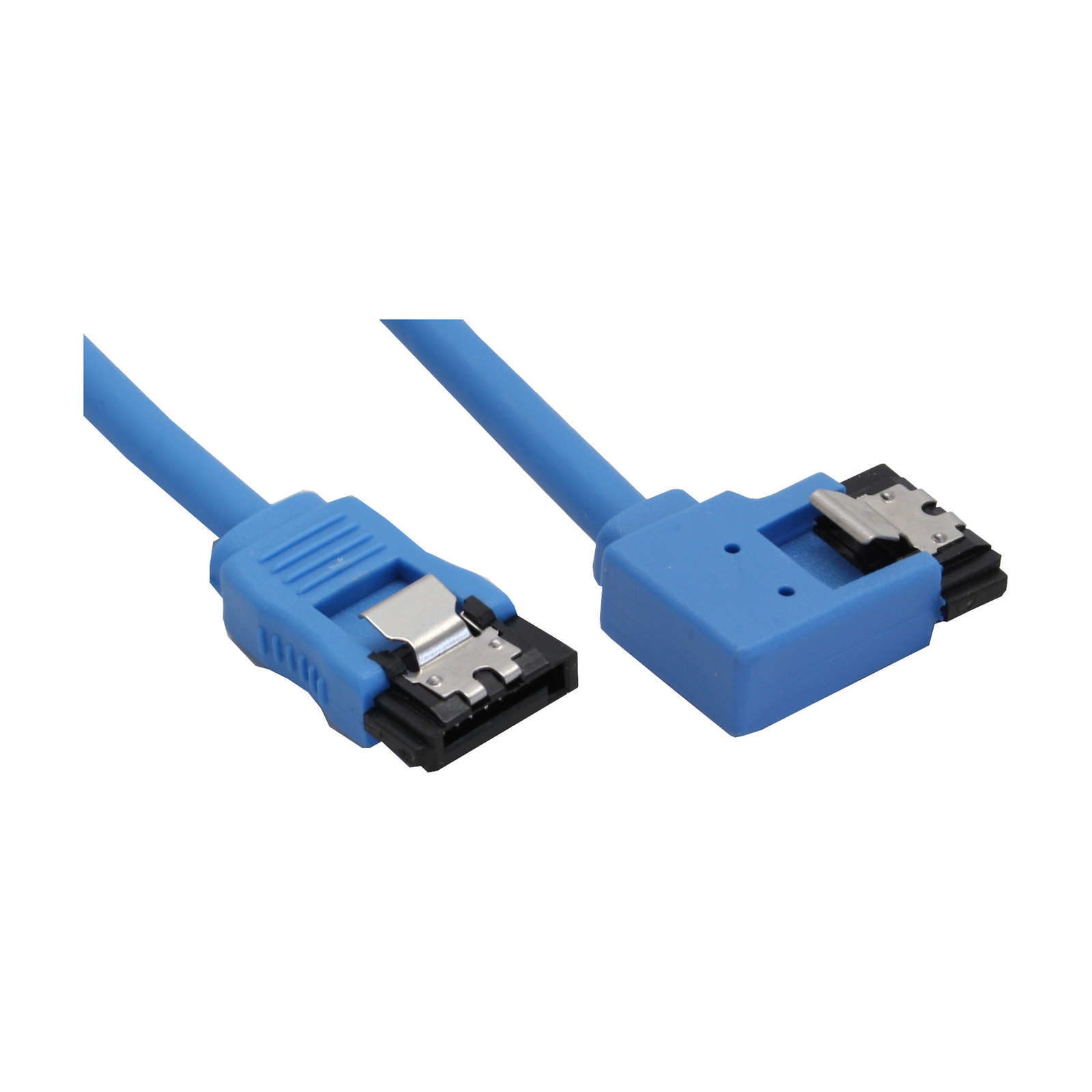 InLine SATA 6Gb-s Connection Cable Round Angled Left Blue with Lug 0.5m