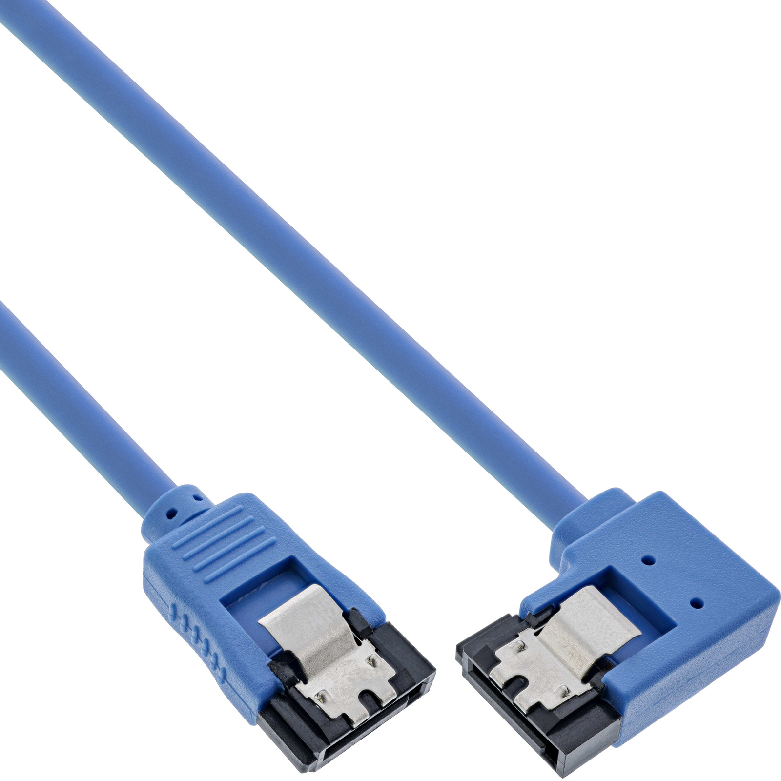 InLine SATA 6Gb-s Connection Cable Round Angled Right Blue with Lug 0.5m