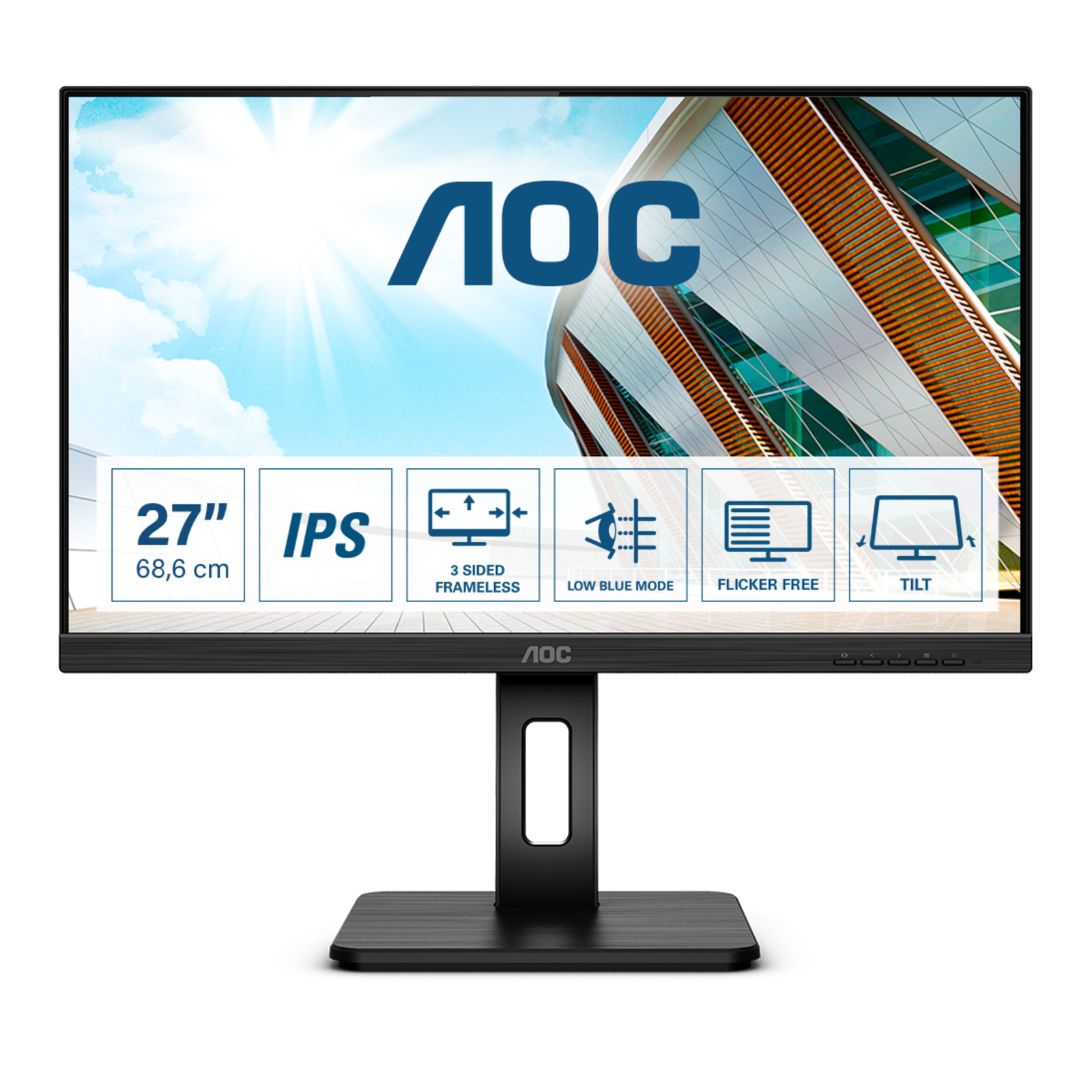 AOC Monitor 27 1920 X 1080 27P2Q Full HD 4ms IPS HDMI VGA DVI DP USB 16-9 Black