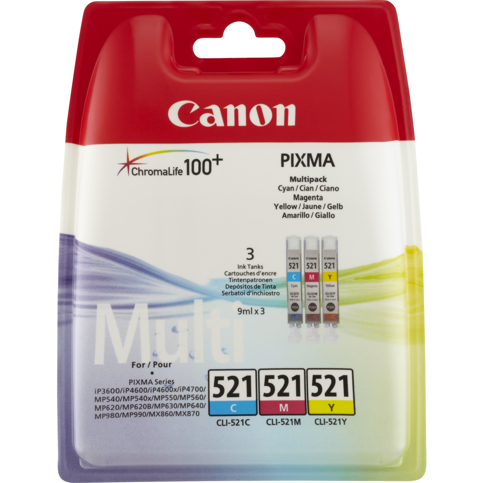 Canon CLI 521 Multipack Yellow cyan magenta Ink Container