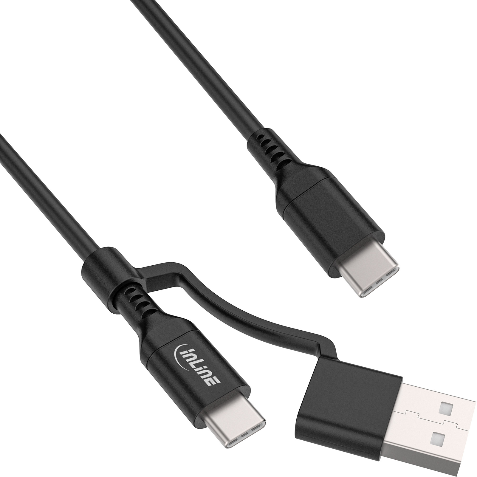 InLine 2-in-1 USB-C Cable + USB-A Adapter USB 2.0 100W TPE Black 2m 2 M USB C USB C USB 2 .0 0.48