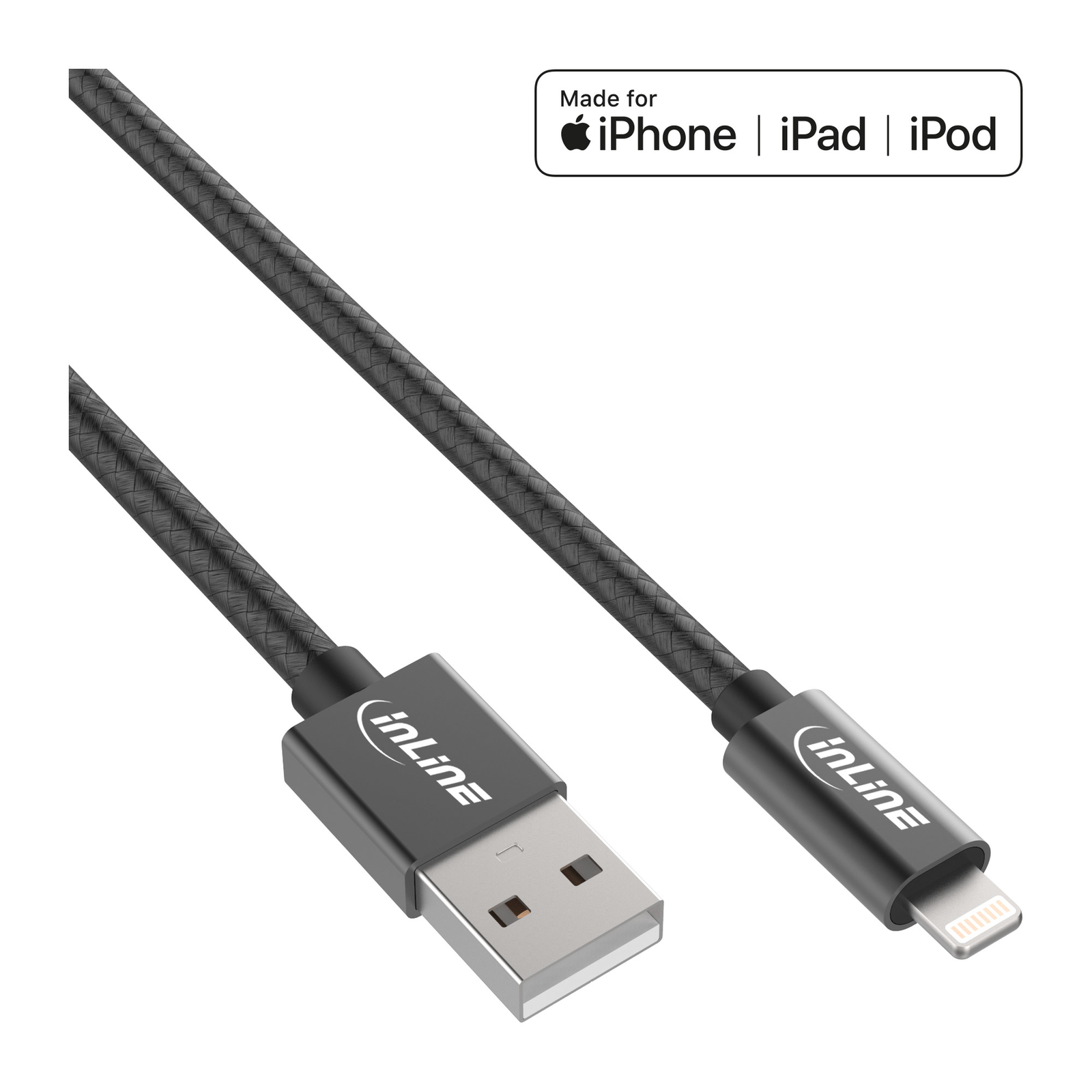 InLine Lightning USB Cable Black/aluminum 2m MFi-certified