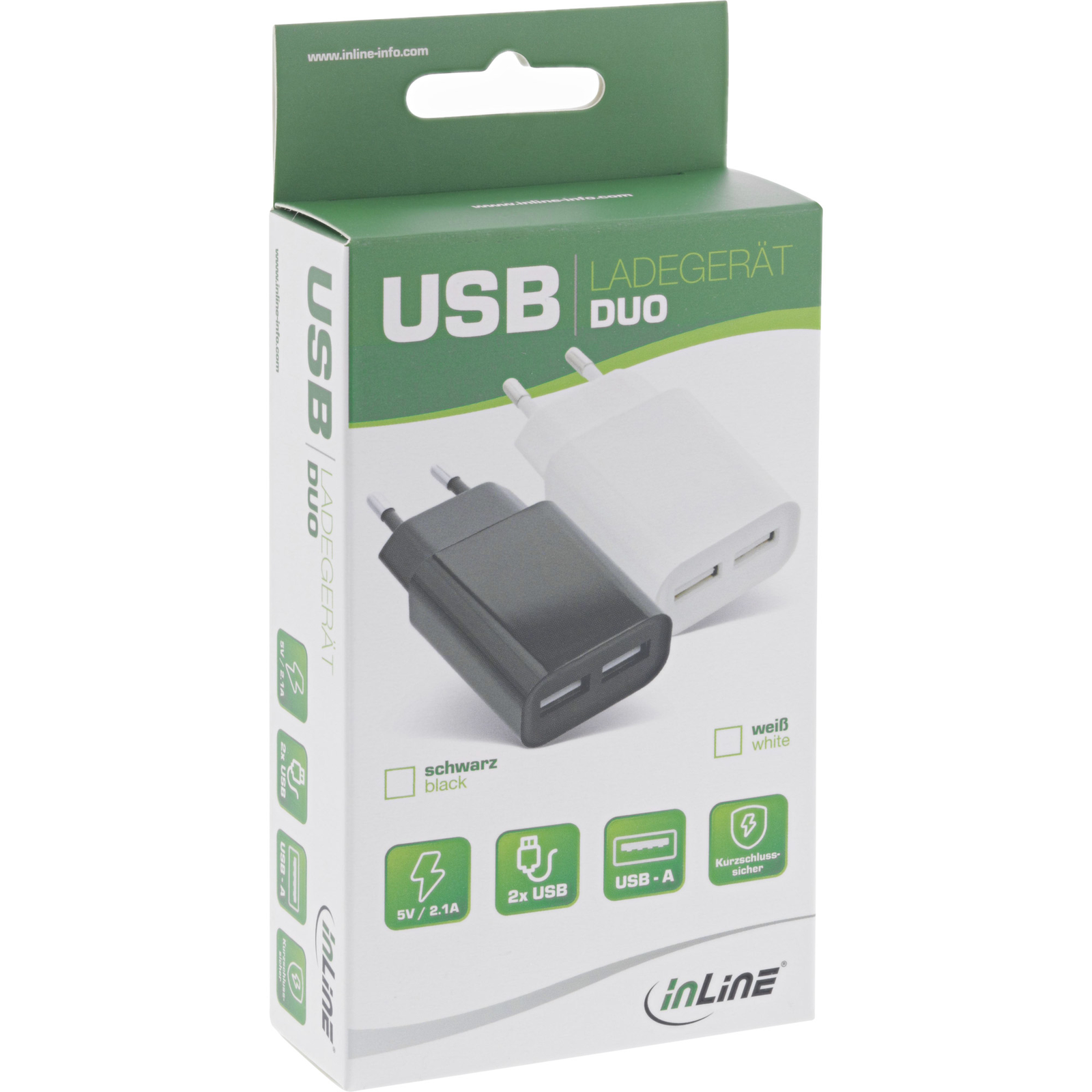 InLine USB Charger DUO Power Supply Unit 2-fold 100-240V to 5V-2.1A White