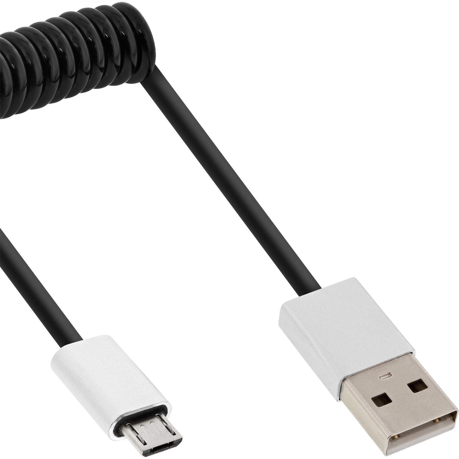 InLine Micro-USB 2.0 Coiled Cable USB-A ST-Micro-B ST Black-aluminum Flexible 3m