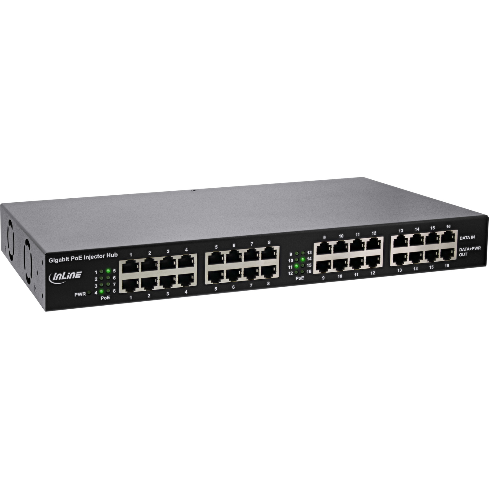InLine PoE+ Gigabit Network Injector Hub 16 Port (16x PoE+) 1 Gb/s 19 Inch 1U