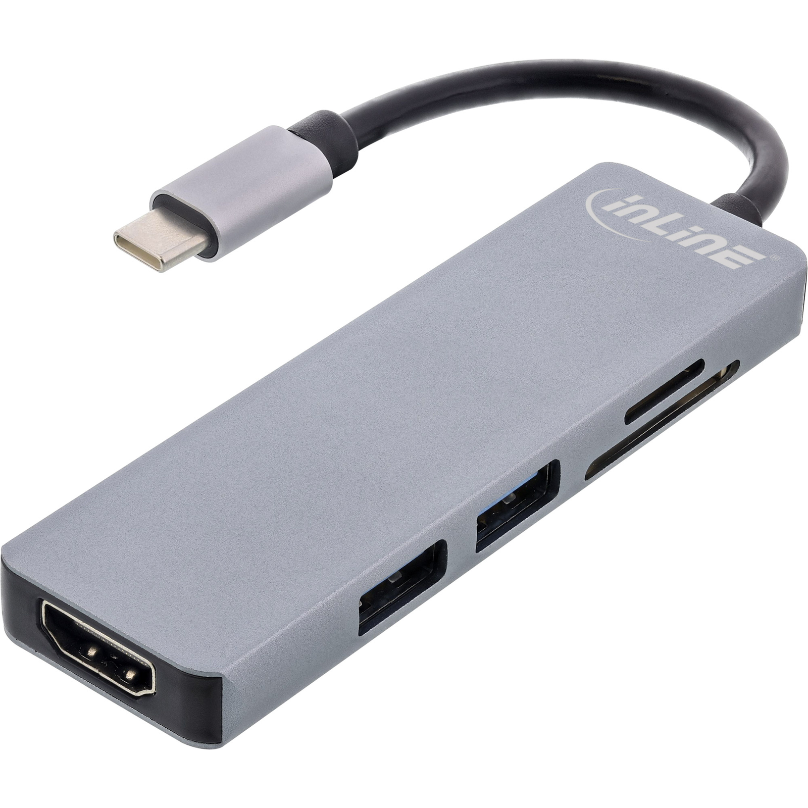 InLine Multi-Hub USB 3.2 Gen.1 2x USB-A HDMI 4K-30Hz Cardreader Alu Gray