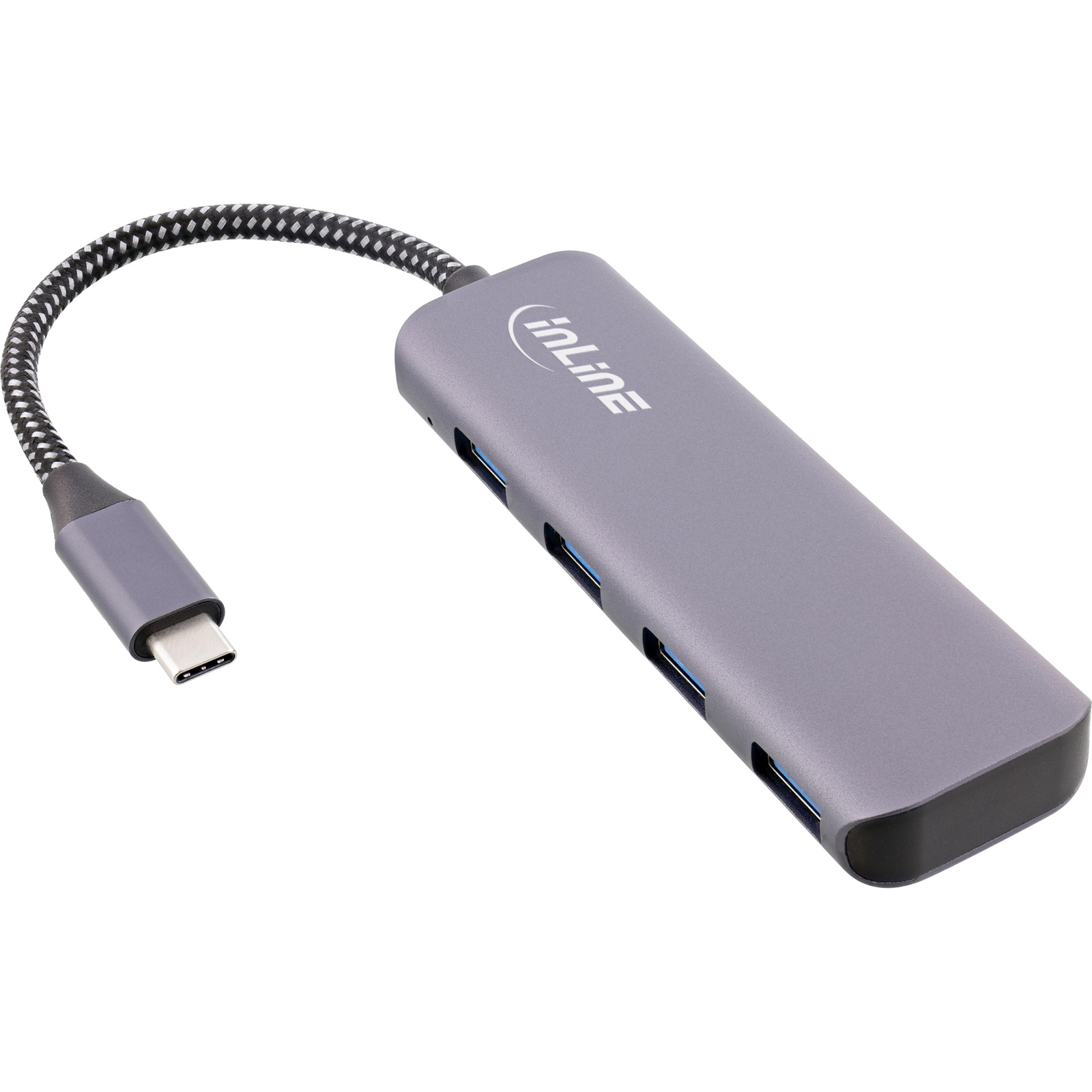 InLine USB 3.2 Hub USB-C to 4x USB A 10Gb-s Metal Housing Grey