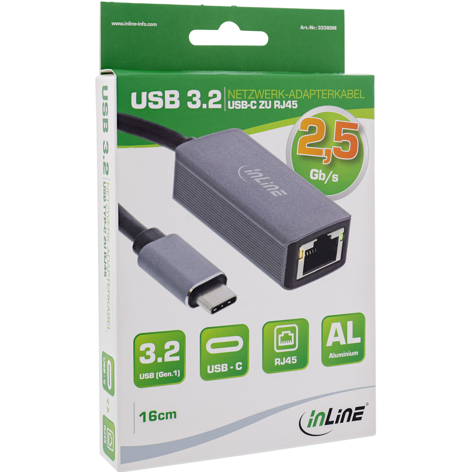 InLine USB 3.2 Network Adapter Cable 2.5 Gb-s Gigabit Network USB-C