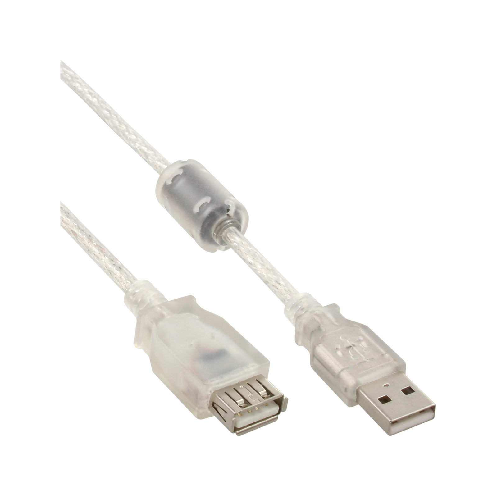 InLine USB 2.0 Extension St-Bu Type A transparent with Ferrite Core 1m