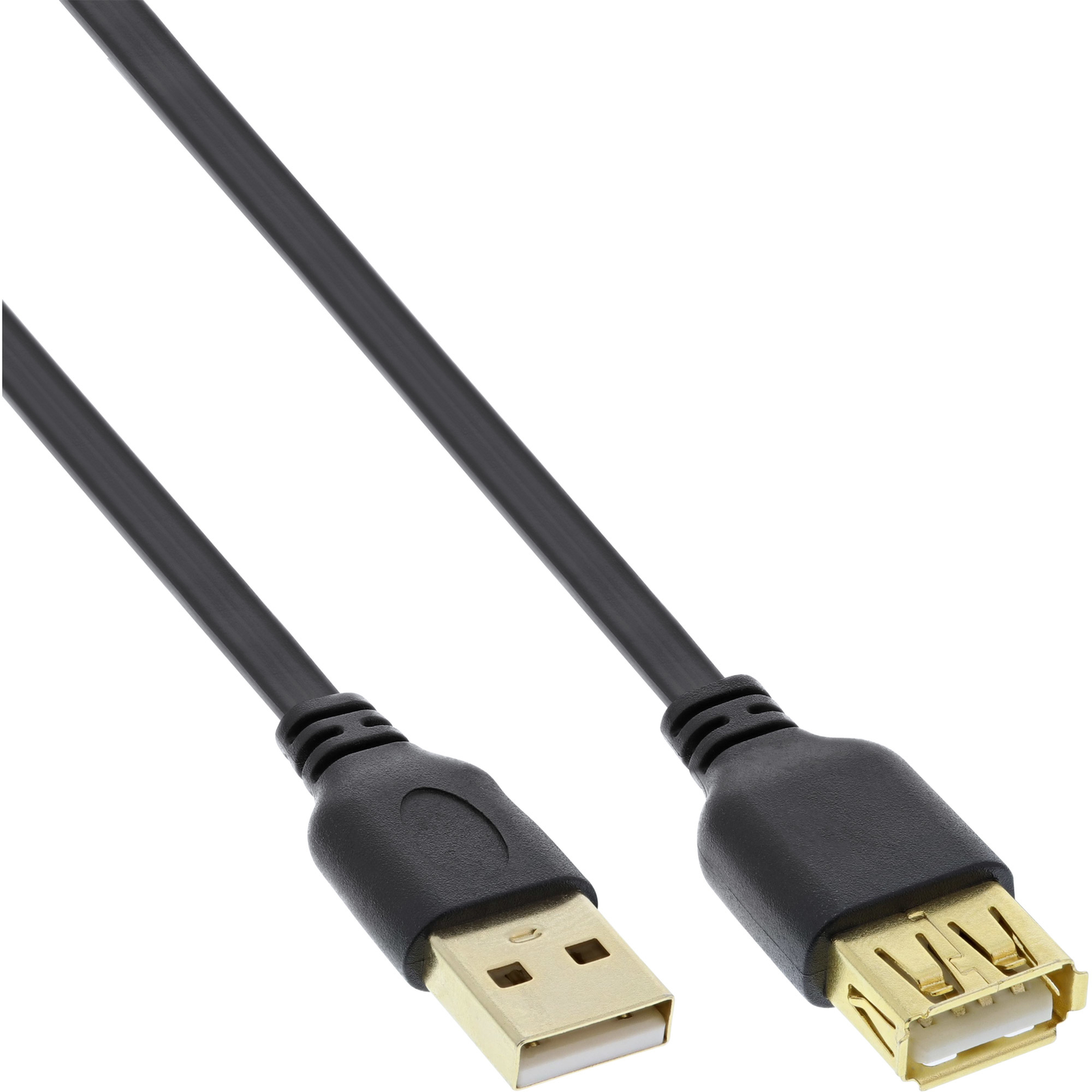 InLine USB 2.0 Flat Cable Extension A ST BU Black gold Contacts 2m