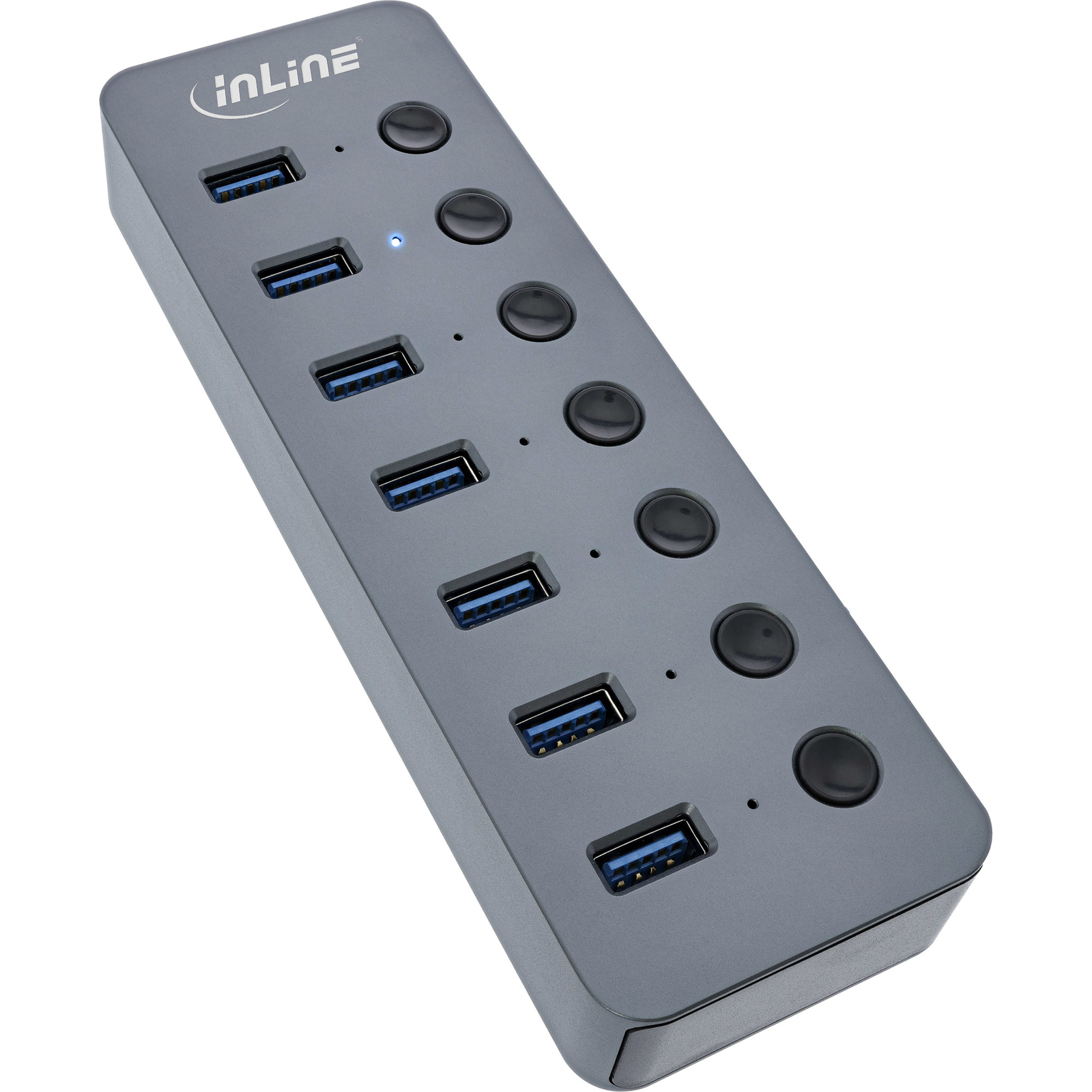InLine USB 3.0 Hub 7-port with Switch Aluminum Grey with Power Supply Unit