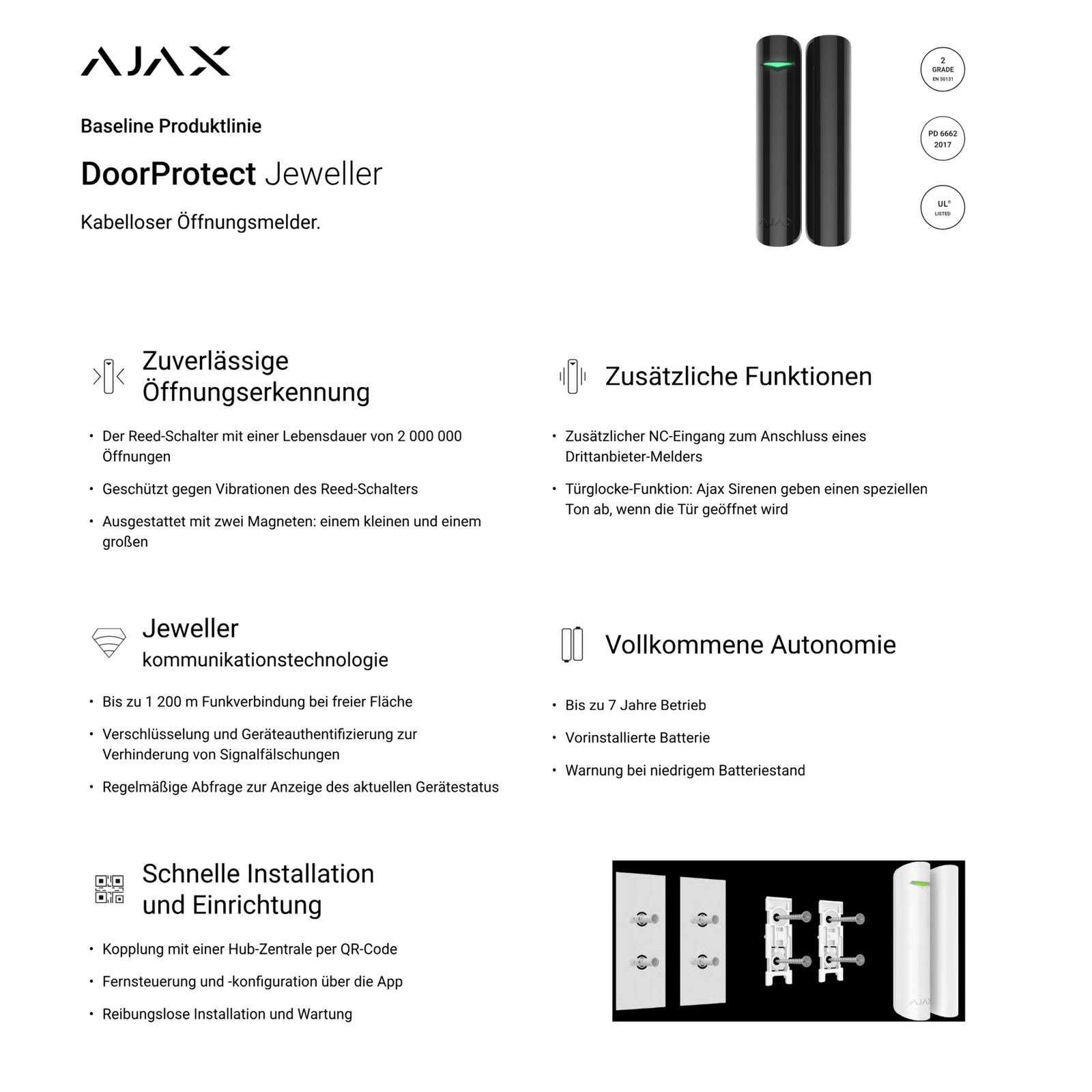 AJAX Black Door Contact Wireless Jeweller up to 1200m Hub/Hub2/Hub Plus/Hub