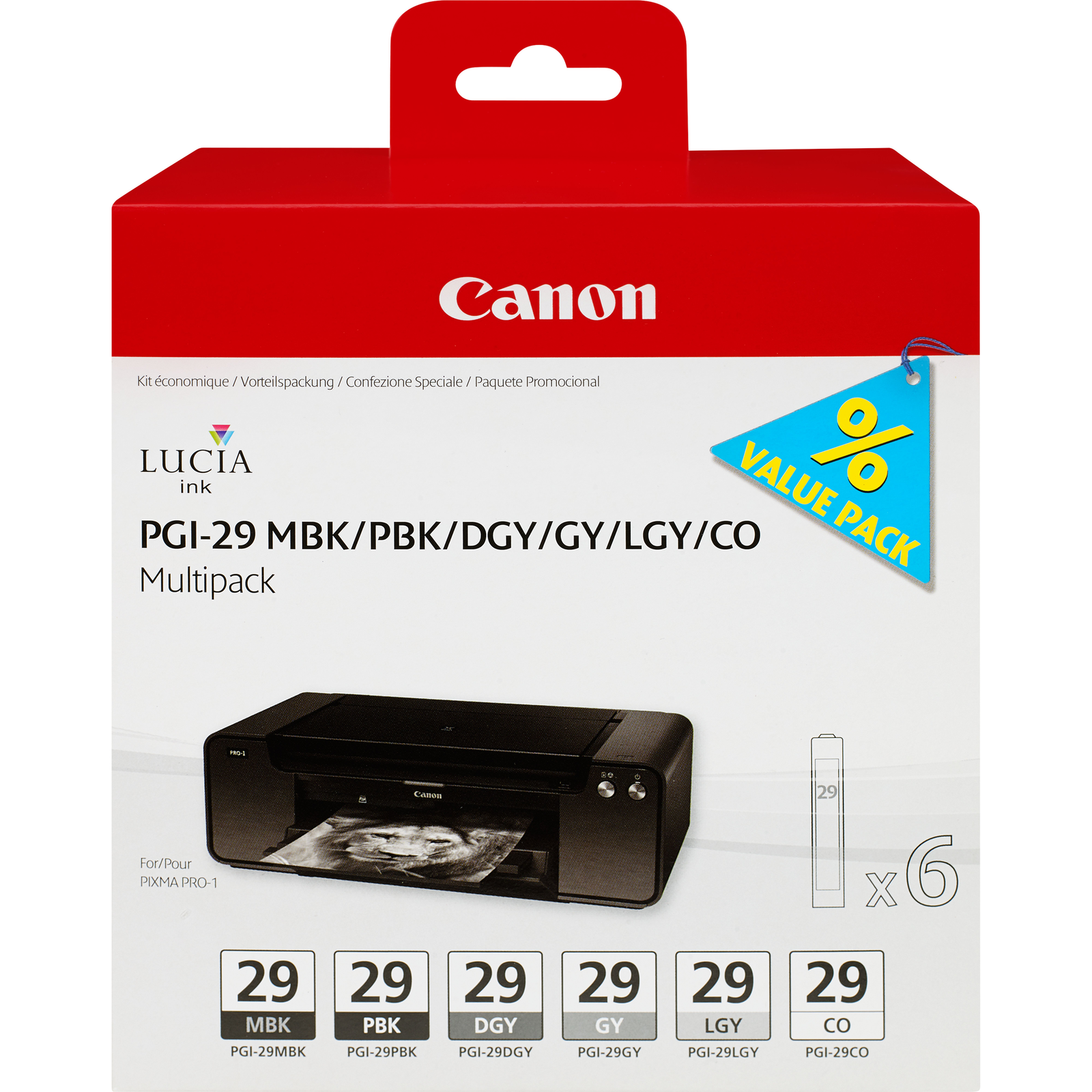 Canon PGI-29 MBK-PBK-DGY-GY-LGY-CO Multipack with 6 Inks 36 Ml Multipack