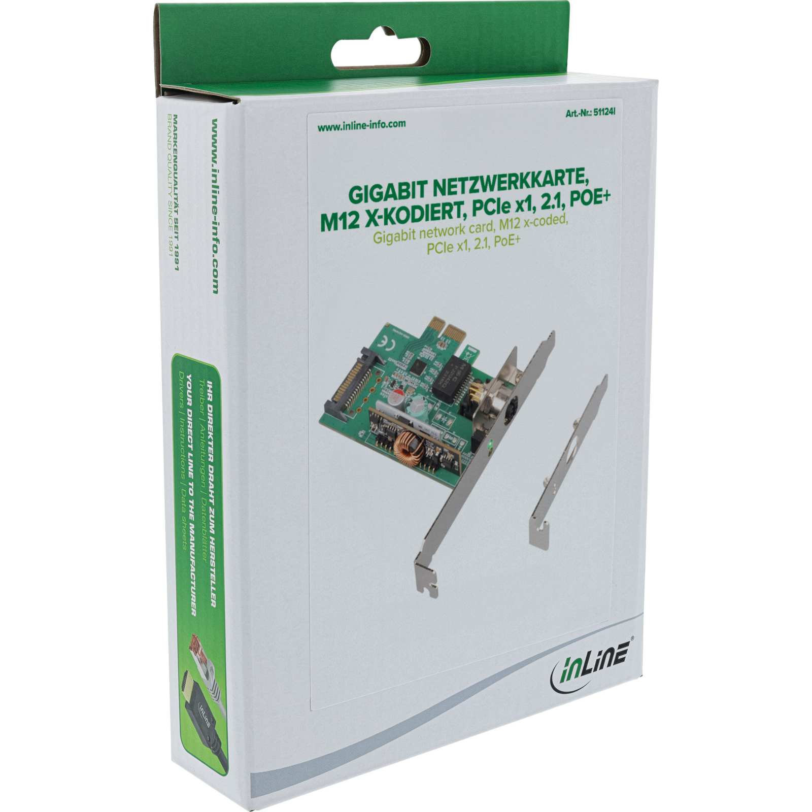 InLine Gigabit Network Card M12 X-coded PCIe X1 2.1 PoE+