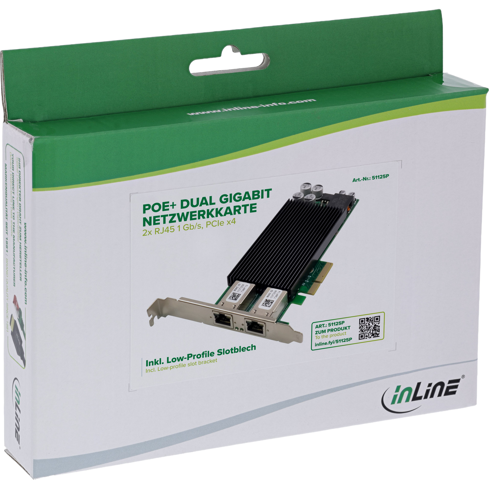 InLine Dual Gigabit Network Card 2x RJ45 1 Gb/s PCIe X4 PoE+