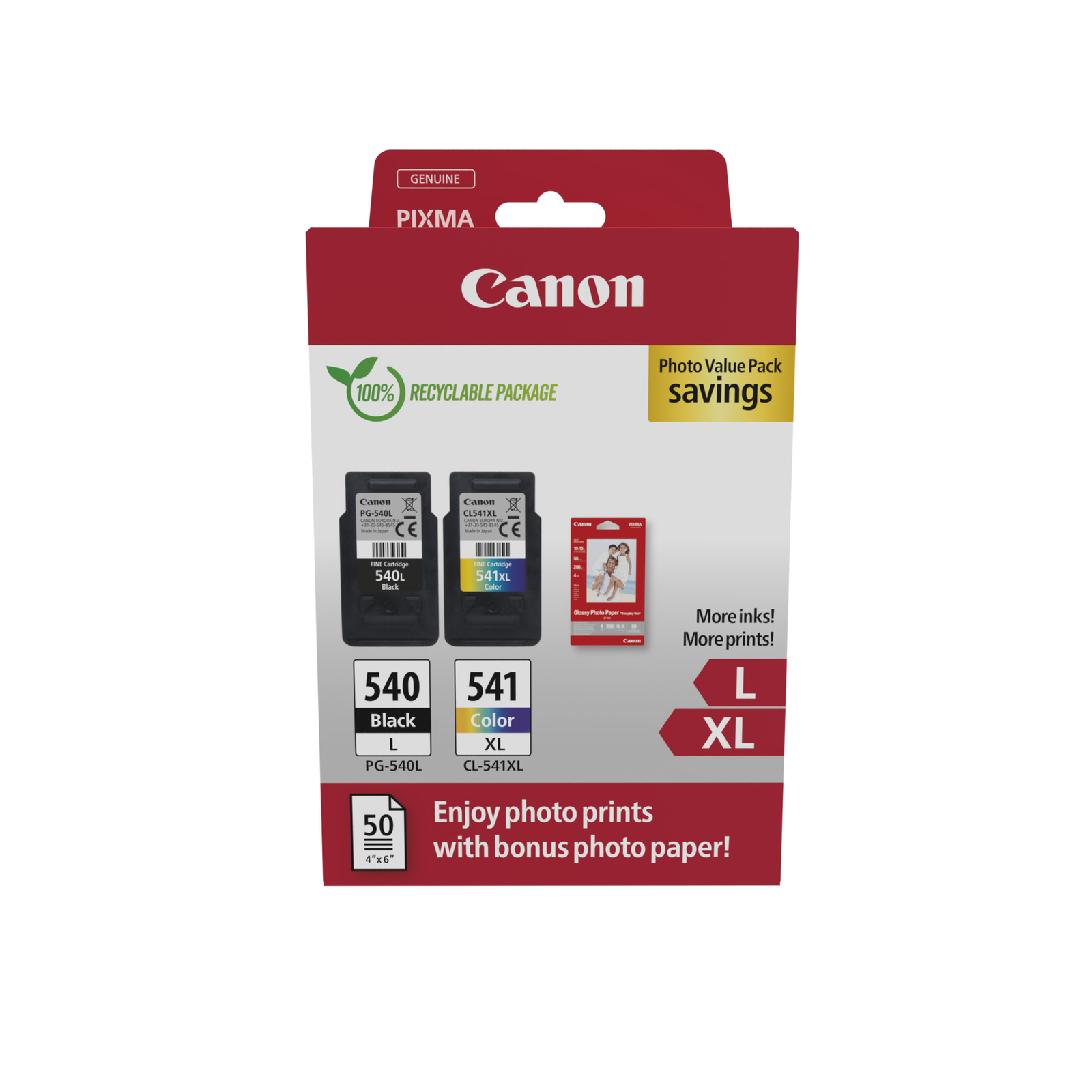Canon PG 540LCL-541XL Photo Value Pack Black Colour cyan magenta Yellow Ink Tank Paper Set