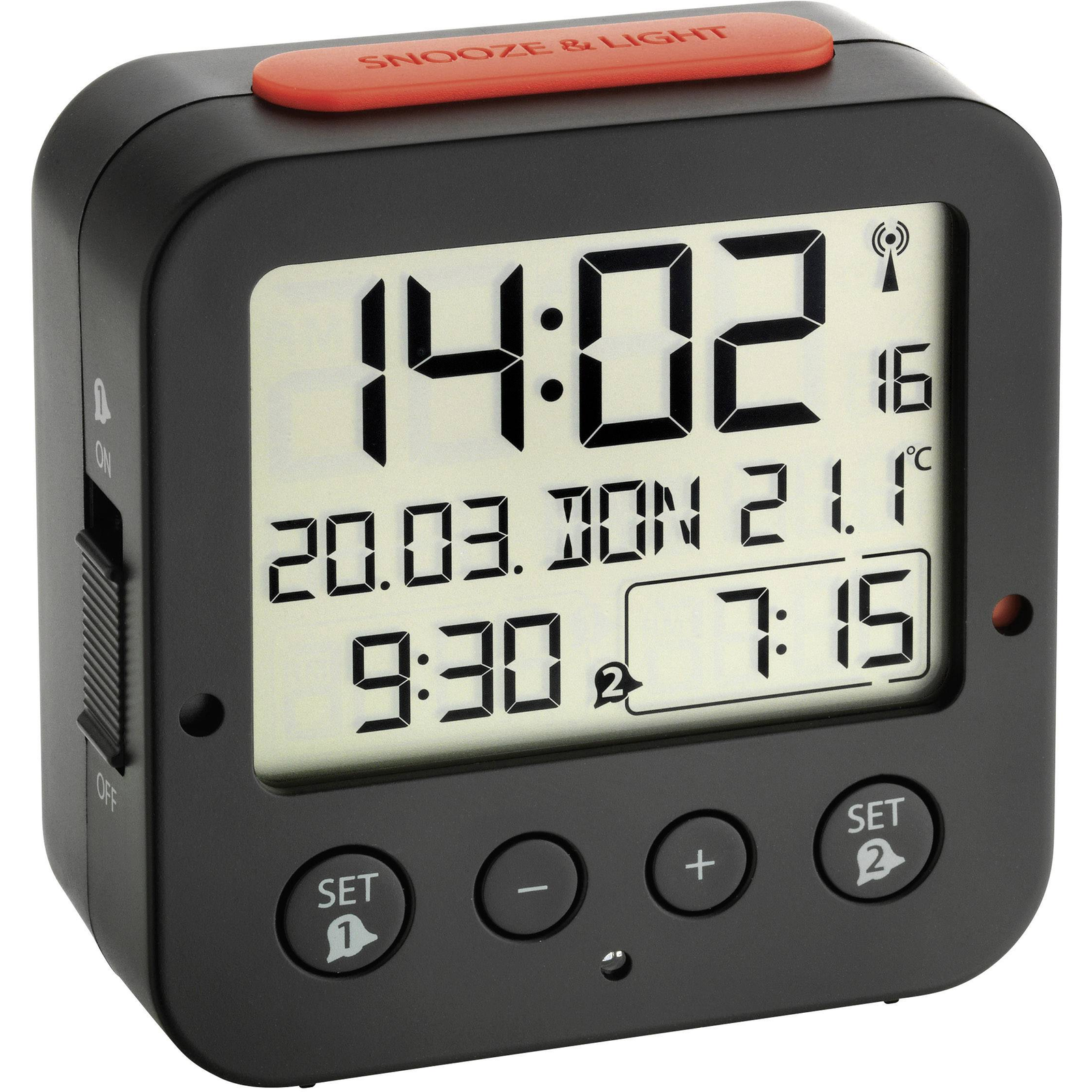 TFA 60.2528.01 Bingo Black Radio-controlled Alarm Clock with Temperature