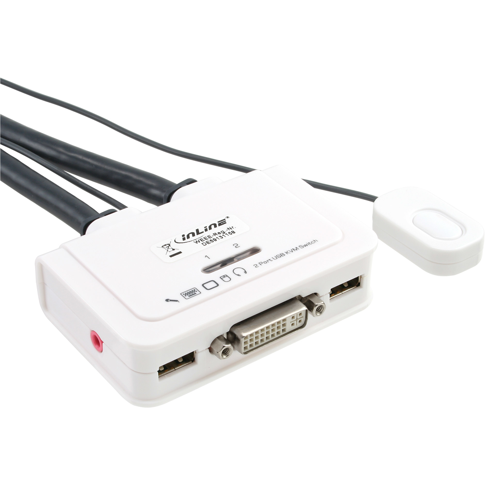 InLine KVM Switch 2-way DVI-D USB with Audio Integrated Cable