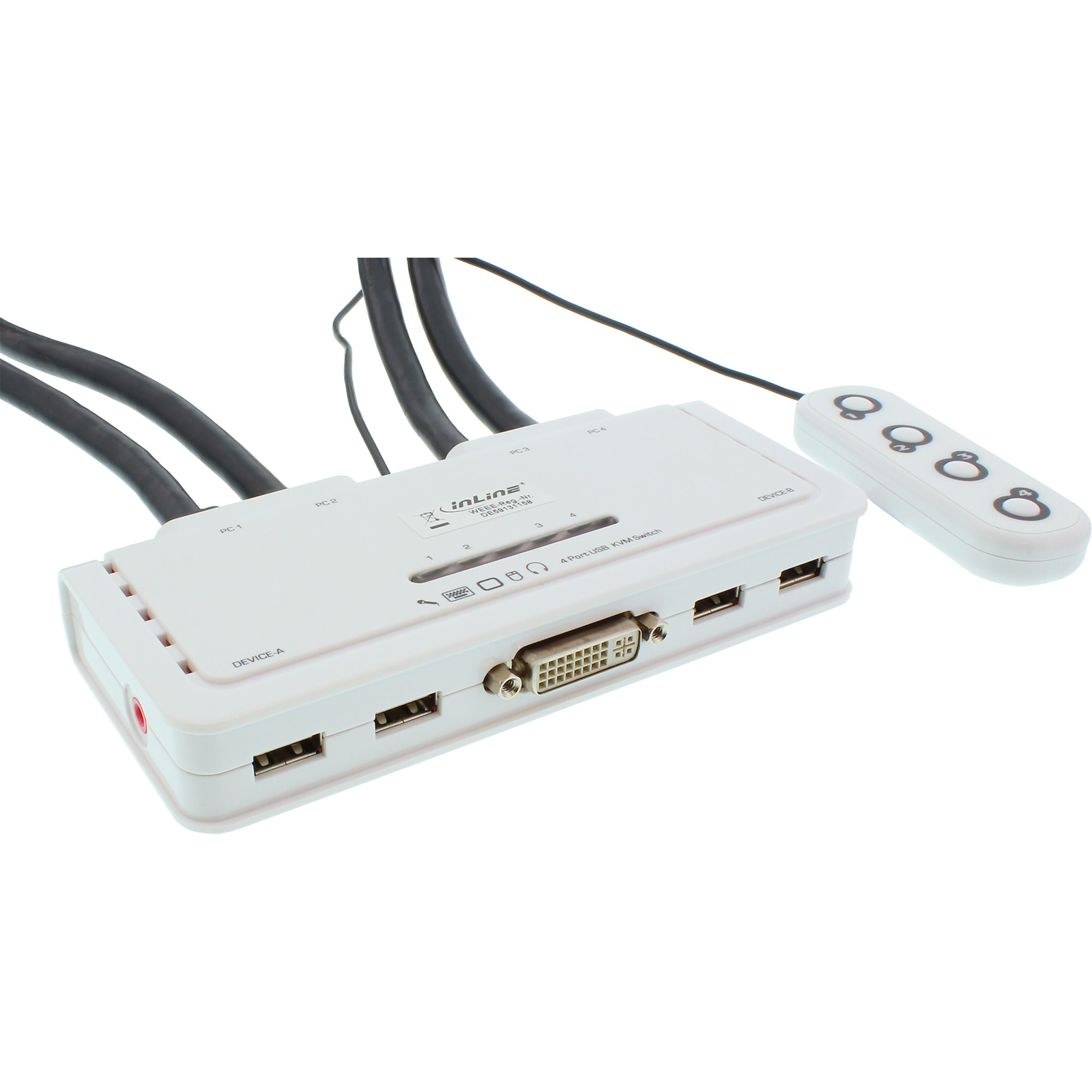 InLine KVM Switch 4-way DVI-D USB with Audio Integrated Cable