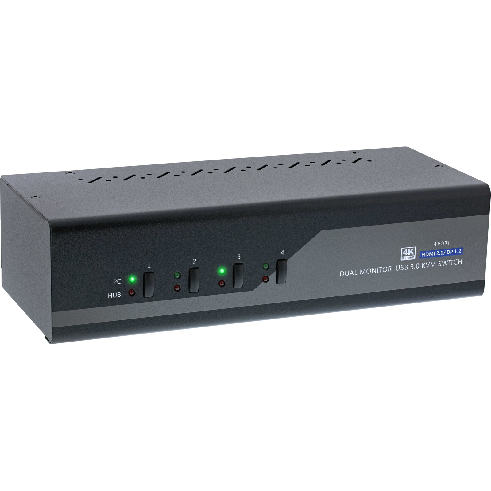 InLine KVM Desktop Switch 4-way Dual Monitor DP + HDMI 4K USB 3.0 Audio