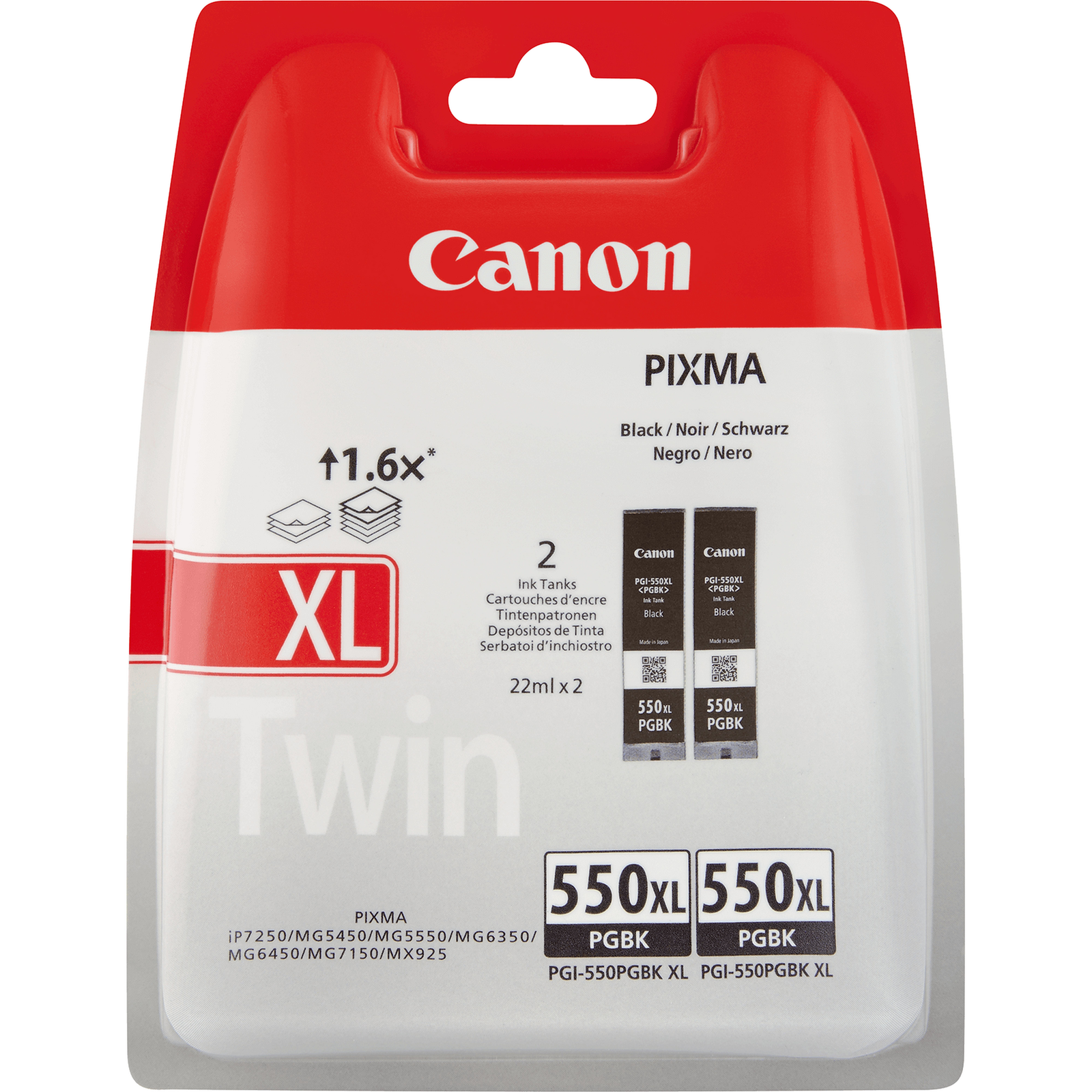 Canon PGI-550BK Black Ink Double Pack High XL Yield 22 Ml
