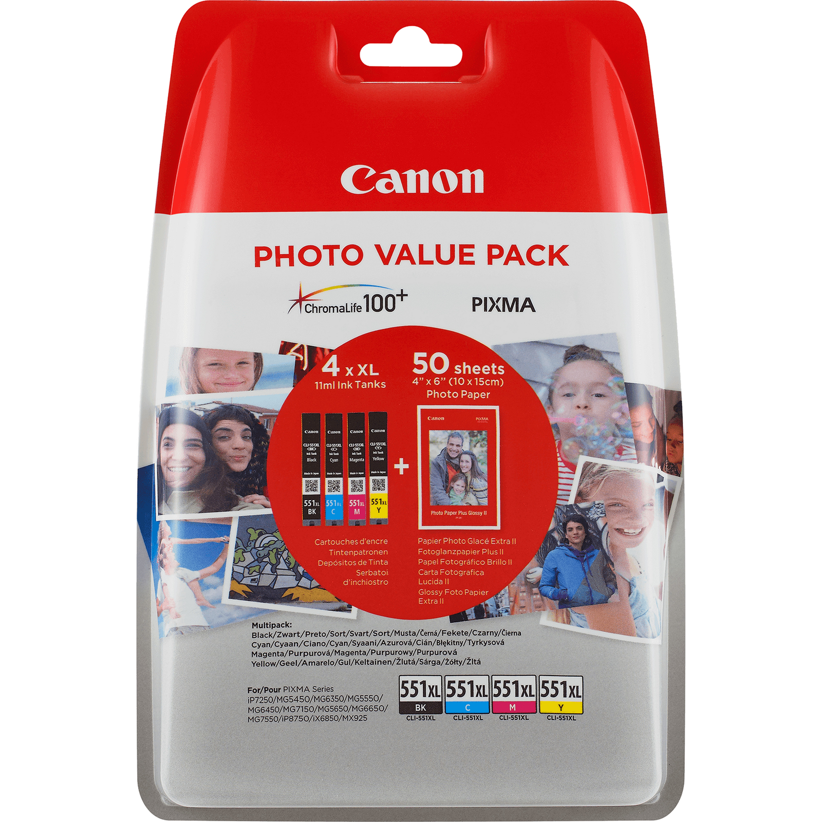 Canon CLI 551XL BK Photo Value Pack Black Yellow cyan magenta 660 Pages Ink Tank 6443B006
