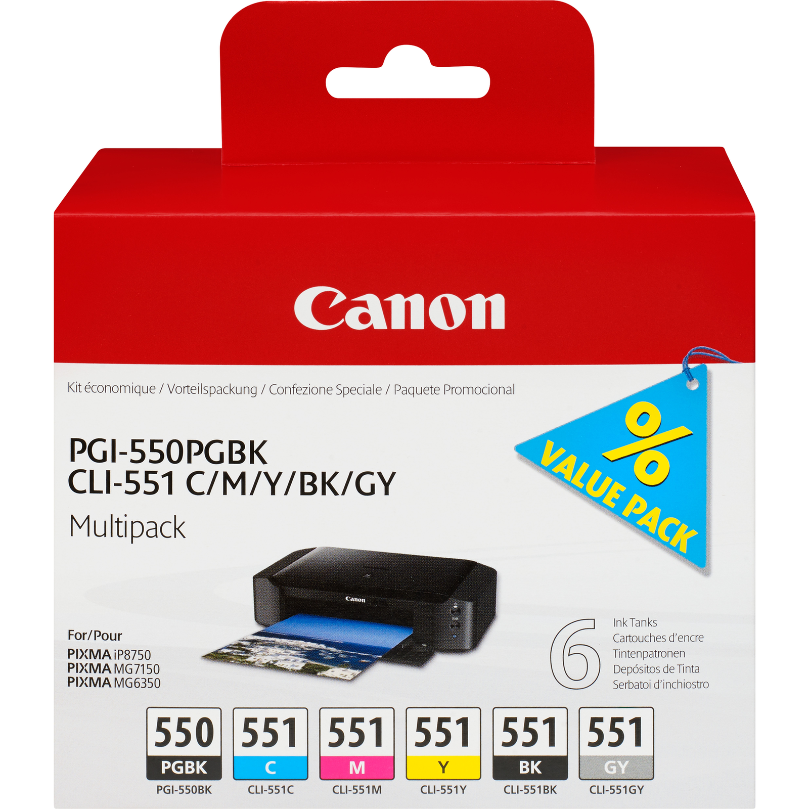 Canon PGI 550 Multi Pack Grey Black Yellow cyan magenta Ink Tank 6496B005