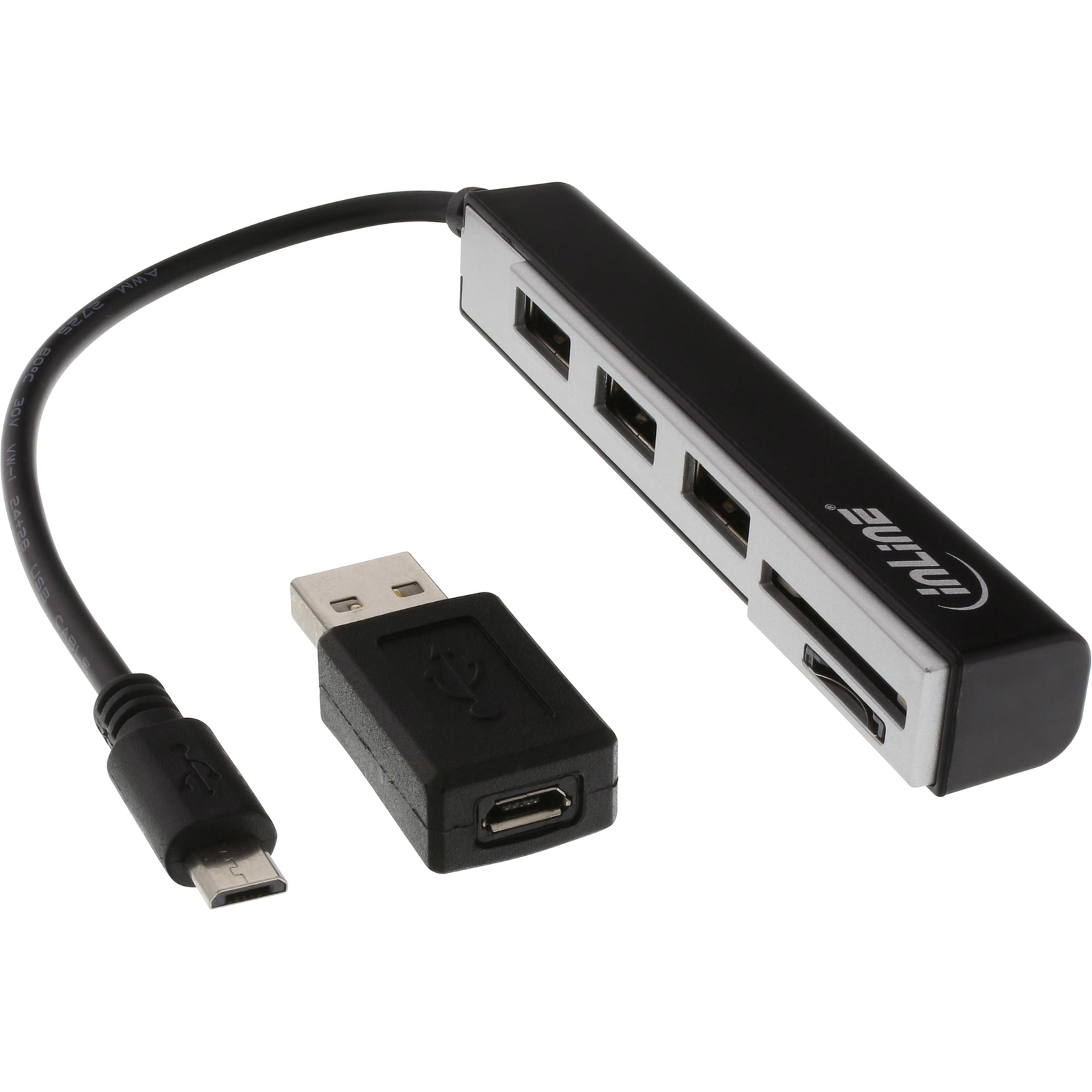 InLine USB OTG Card Reader Triple USB 2.0 Hub for SDXC-microSD with Adapter