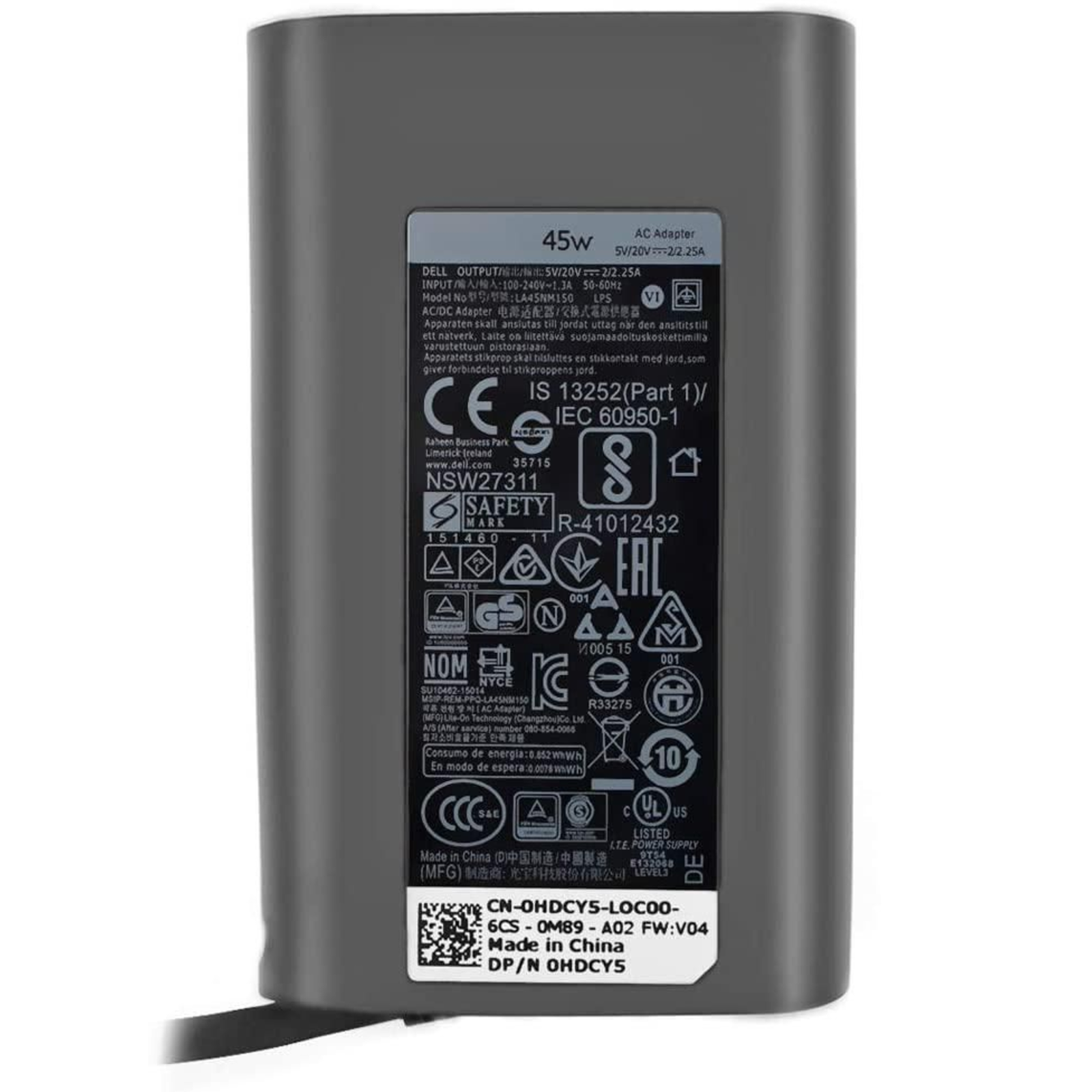 Dell AC Adapter 45W USB Type-C Includes Power Cable