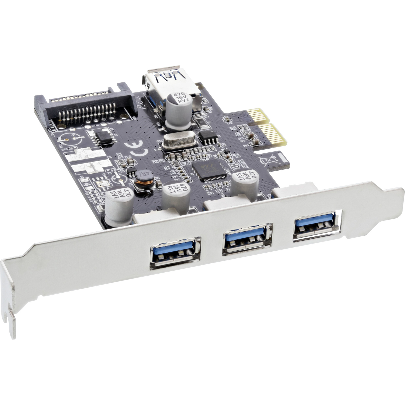 InLine 3+1 Port USB 3.0 Host Controller Adapter PCIe 2.0 Low Profile 3.1 X 3 + Internal